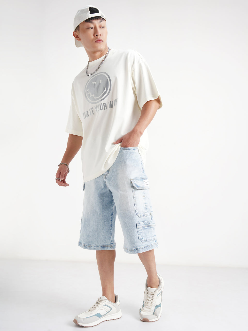 Highlander Men Off White SmileyWorldÂ® Printed Round Neck Oversized Fit T-Shirt - Off White - Image 2
