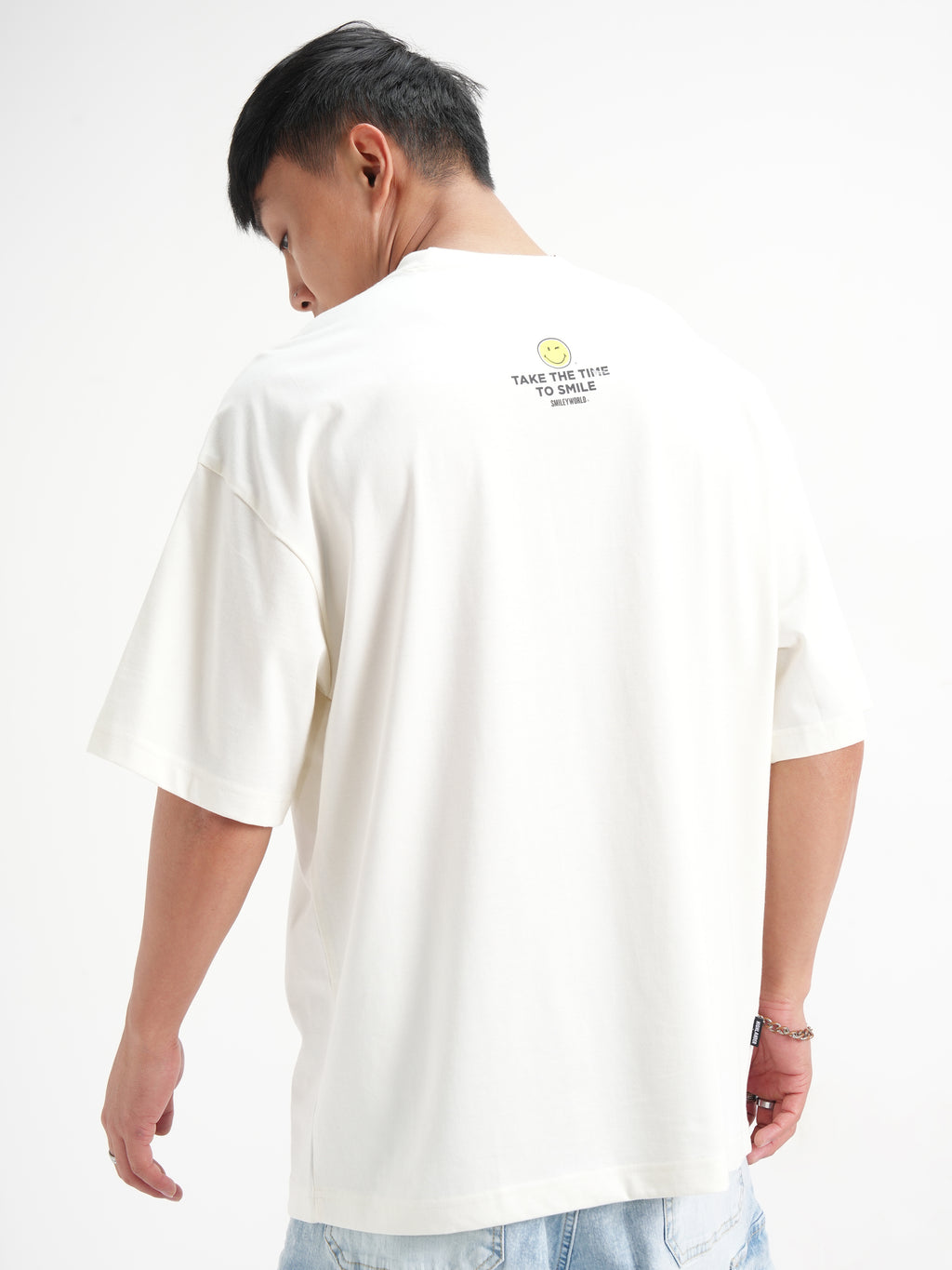 Highlander Men Off White SmileyWorldÂ® Printed Round Neck Oversized Fit T-Shirt - Off White - Image 3