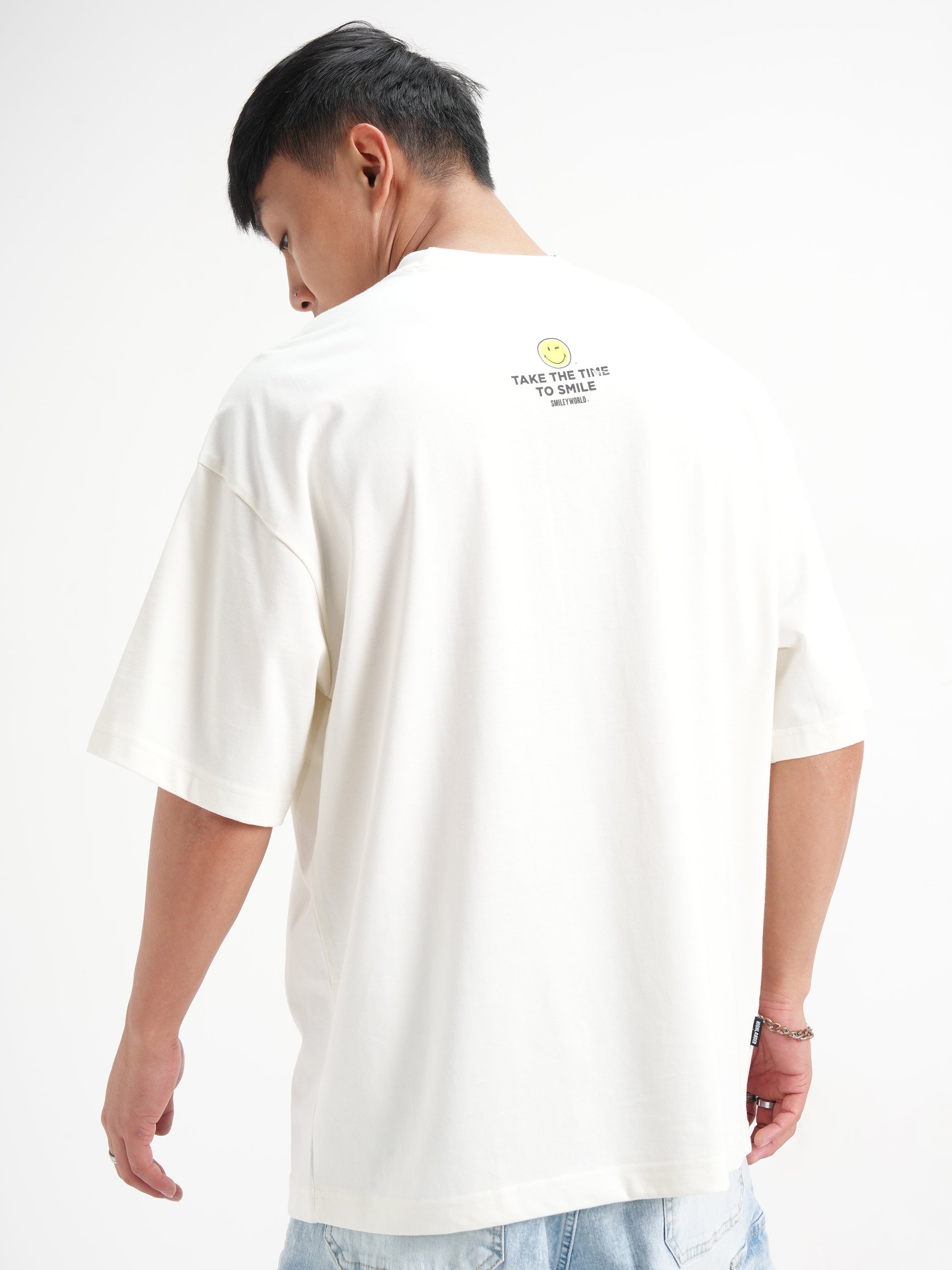 Highlander Men Off White SmileyWorldÂ® Printed Round Neck Oversized Fit T-Shirt - Off White - Image 3