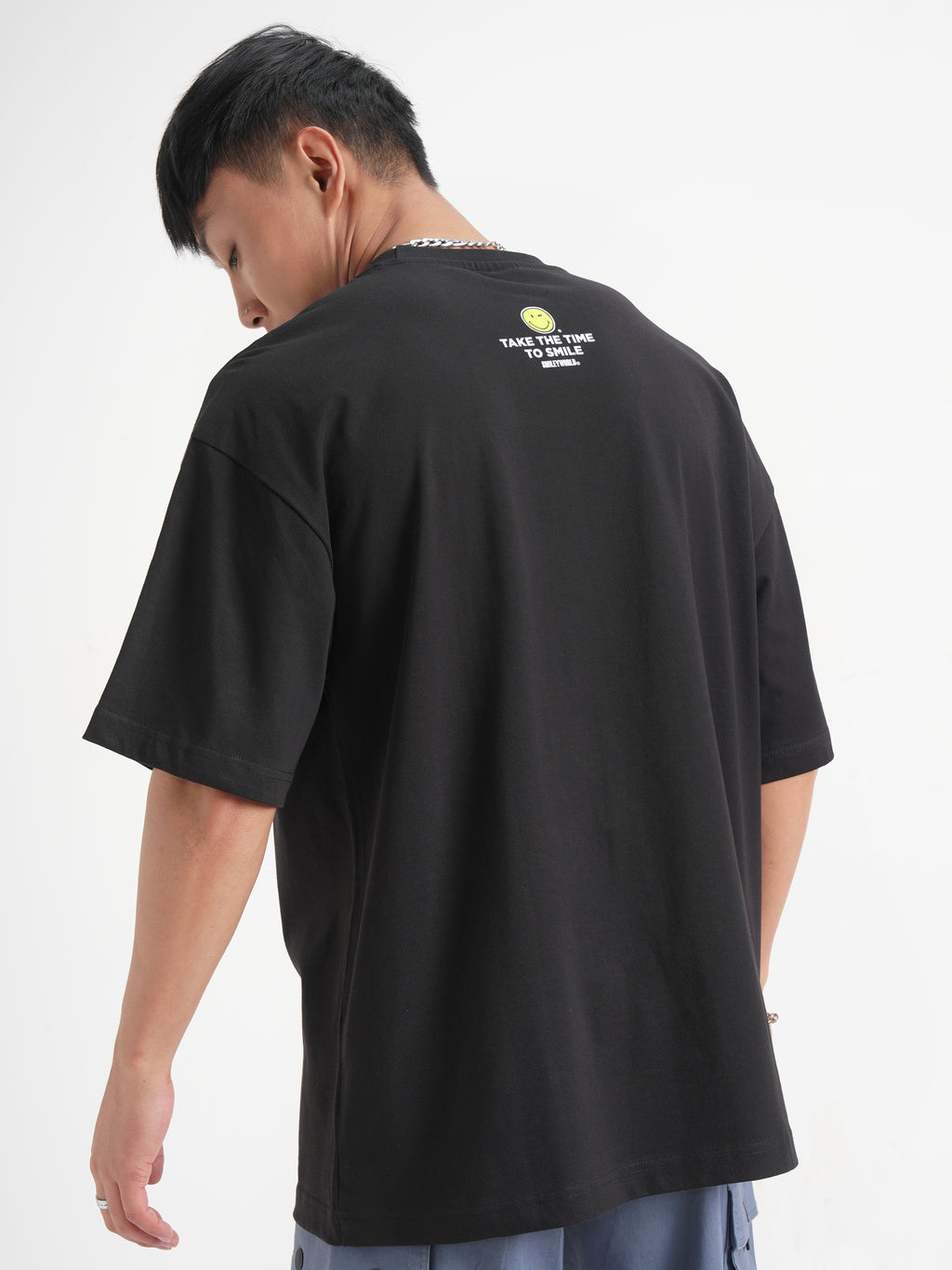 Highlander Men Black SmileyWorldÂ® Printed Round Neck Oversized Fit T-Shirt - Black - Image 3