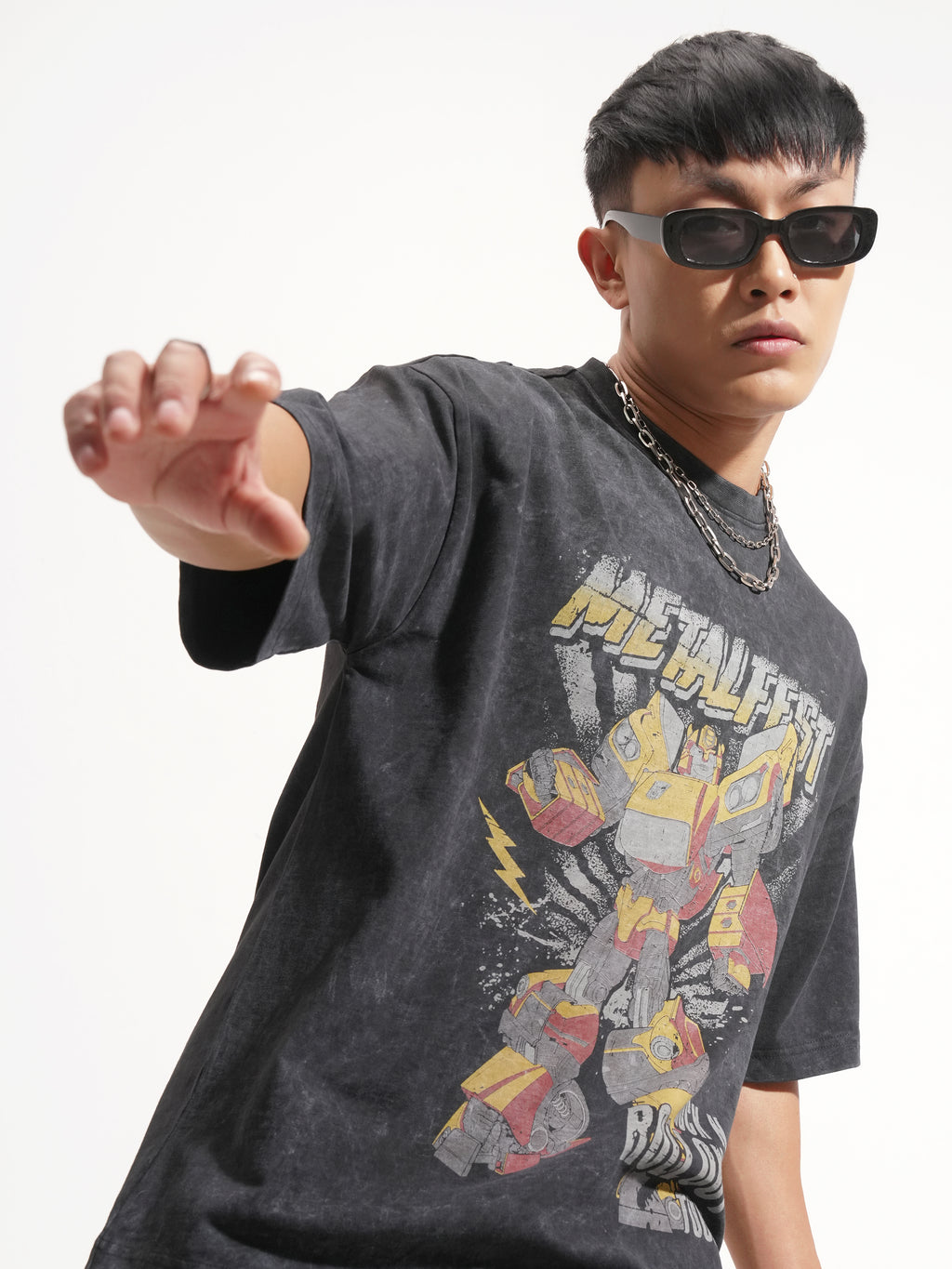 Highlander Men Black Transformers Printed Round Neck Oversized Fit T-Shirt - Black - Image 1