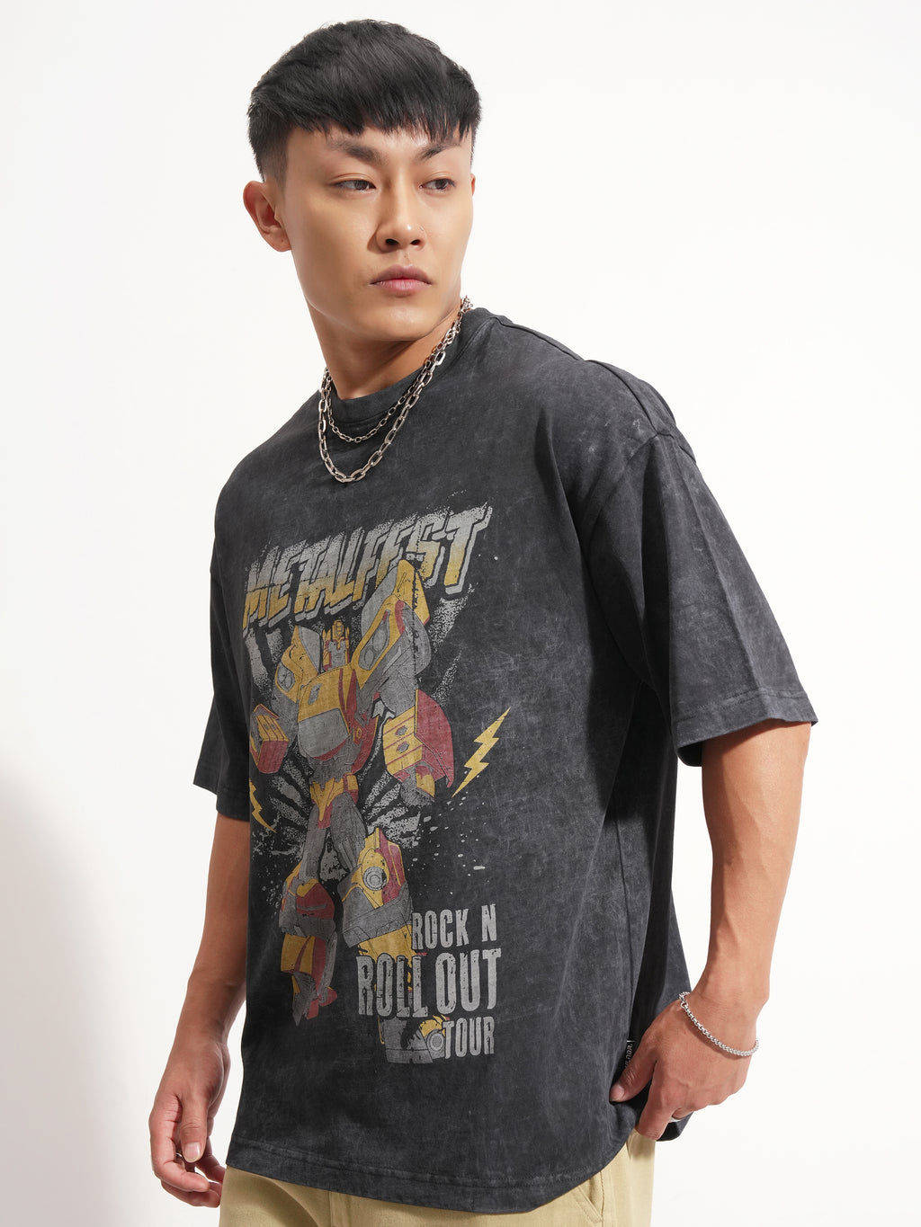 Highlander Men Black Transformers Printed Round Neck Oversized Fit T-Shirt - Black - Image 4
