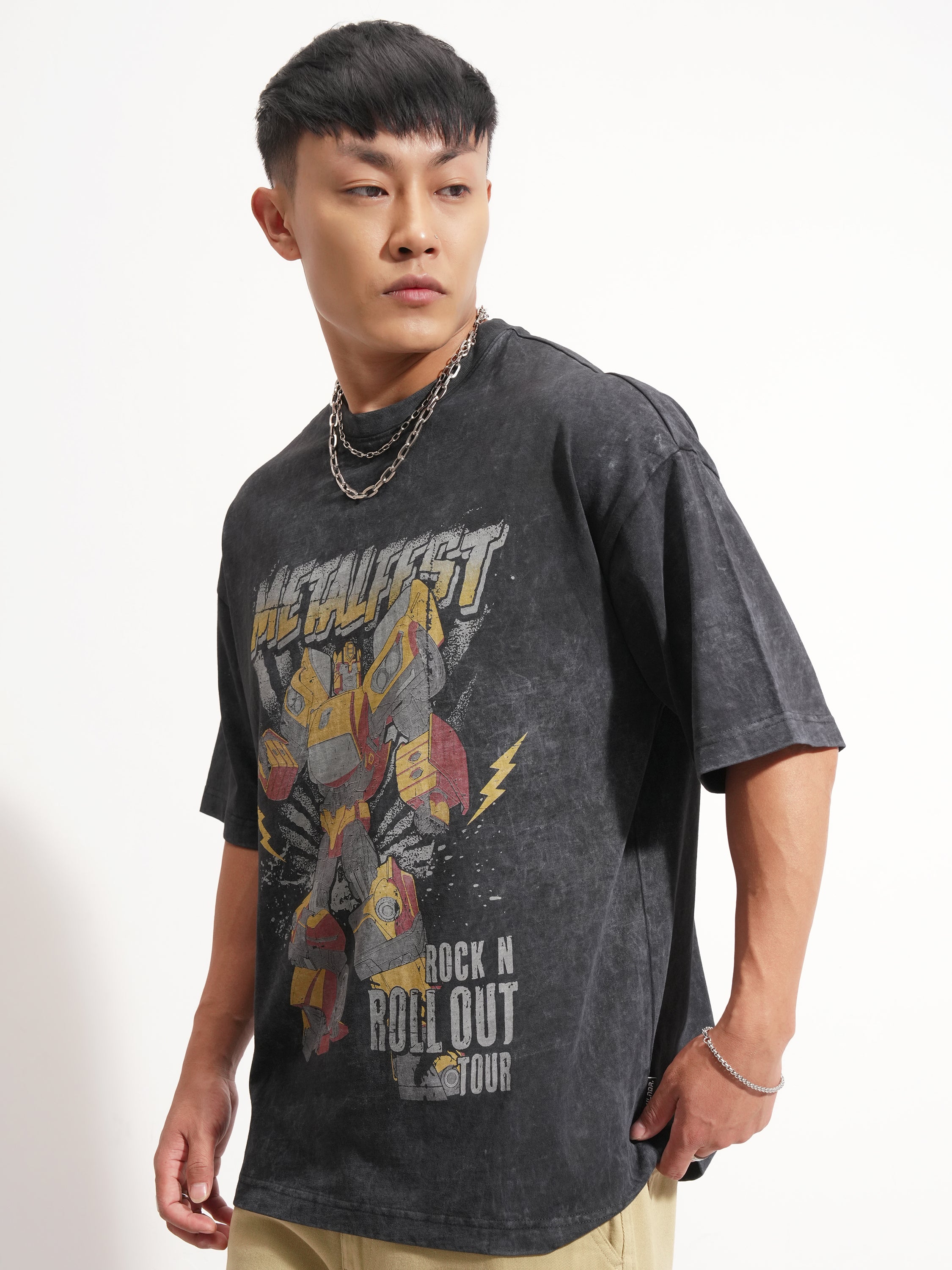Highlander Men Black Transformers Printed Round Neck Oversized Fit T-Shirt - Black - Image 4