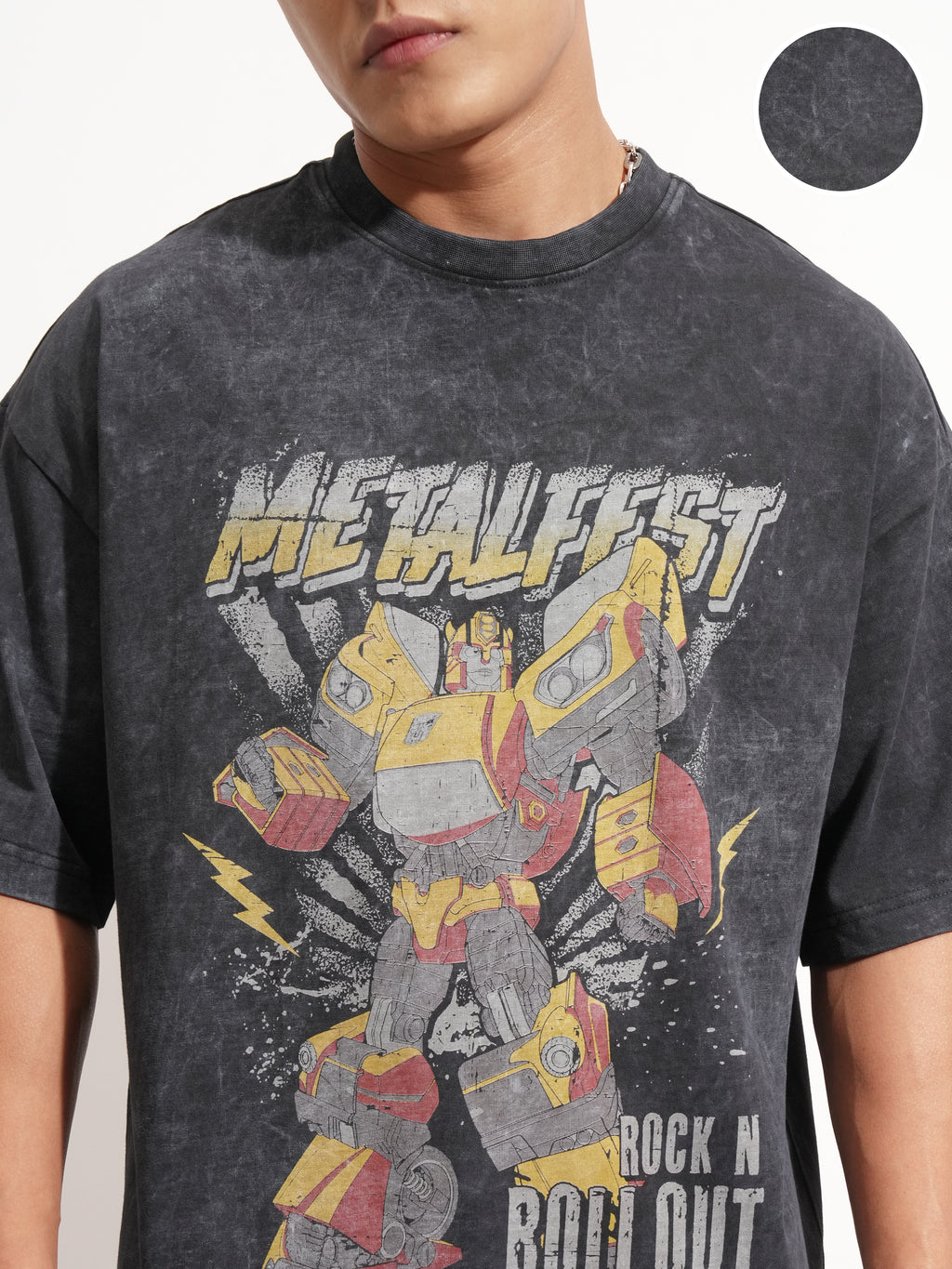 Highlander Men Black Transformers Printed Round Neck Oversized Fit T-Shirt - Black - Image 5