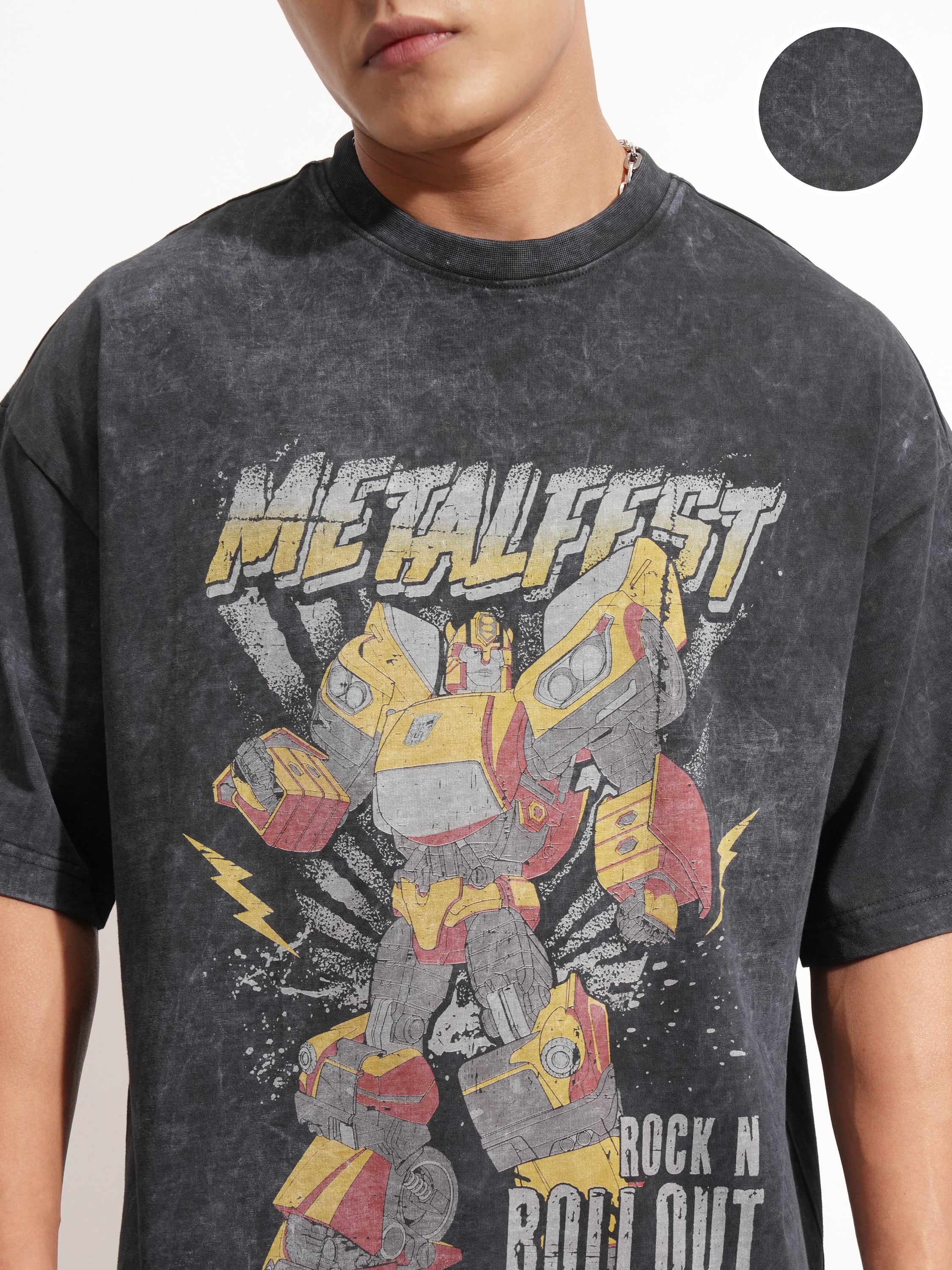 Highlander Men Black Transformers Printed Round Neck Oversized Fit T-Shirt - Black - Image 5
