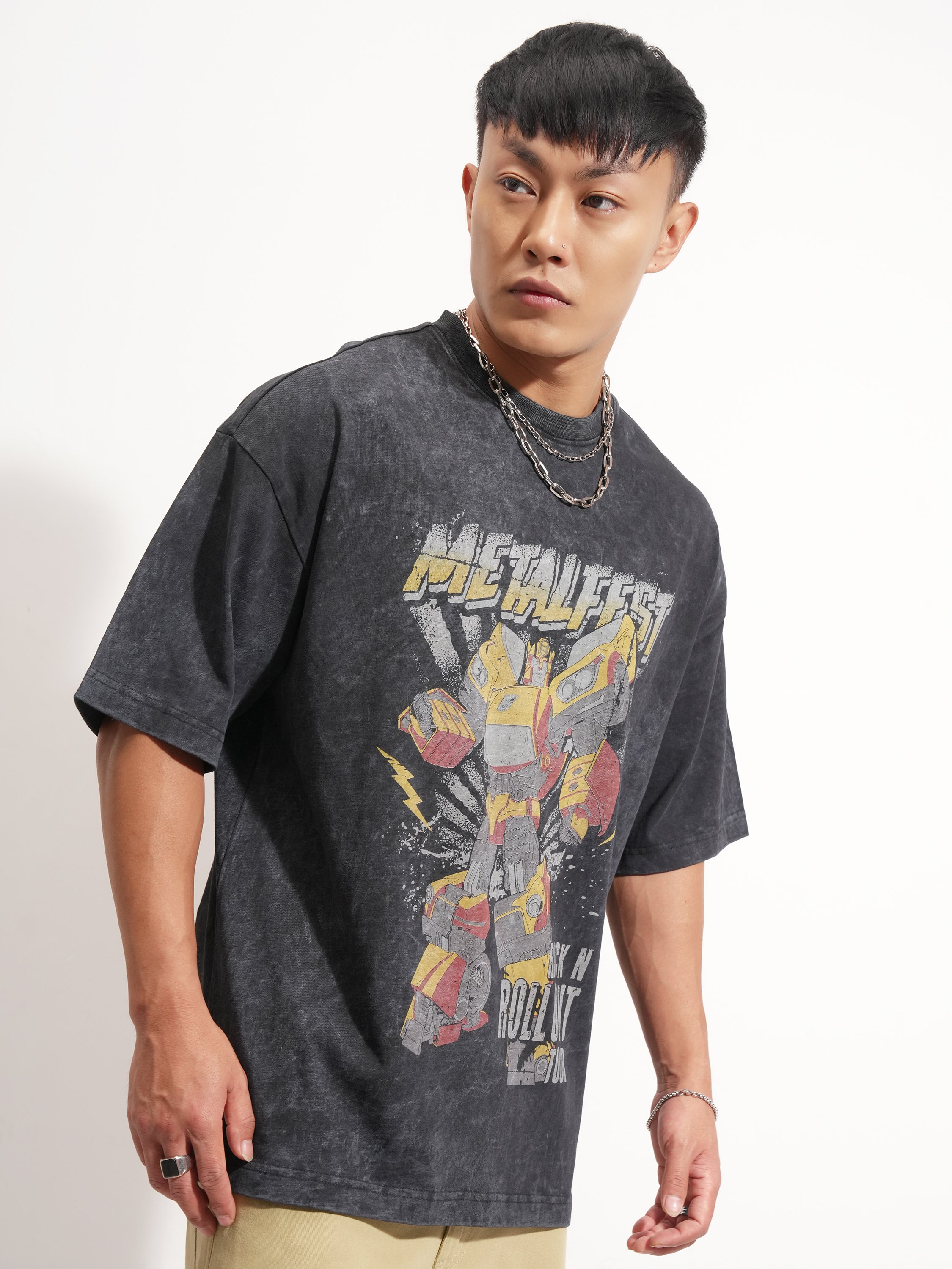 Highlander Men Black Transformers Printed Round Neck Oversized Fit T-Shirt - Black - Image 6