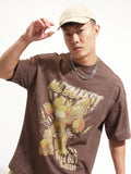 Highlander Men Brown Optimus Prime Printed Round Neck Oversized Fit T-Shirt - Brown - Image 1