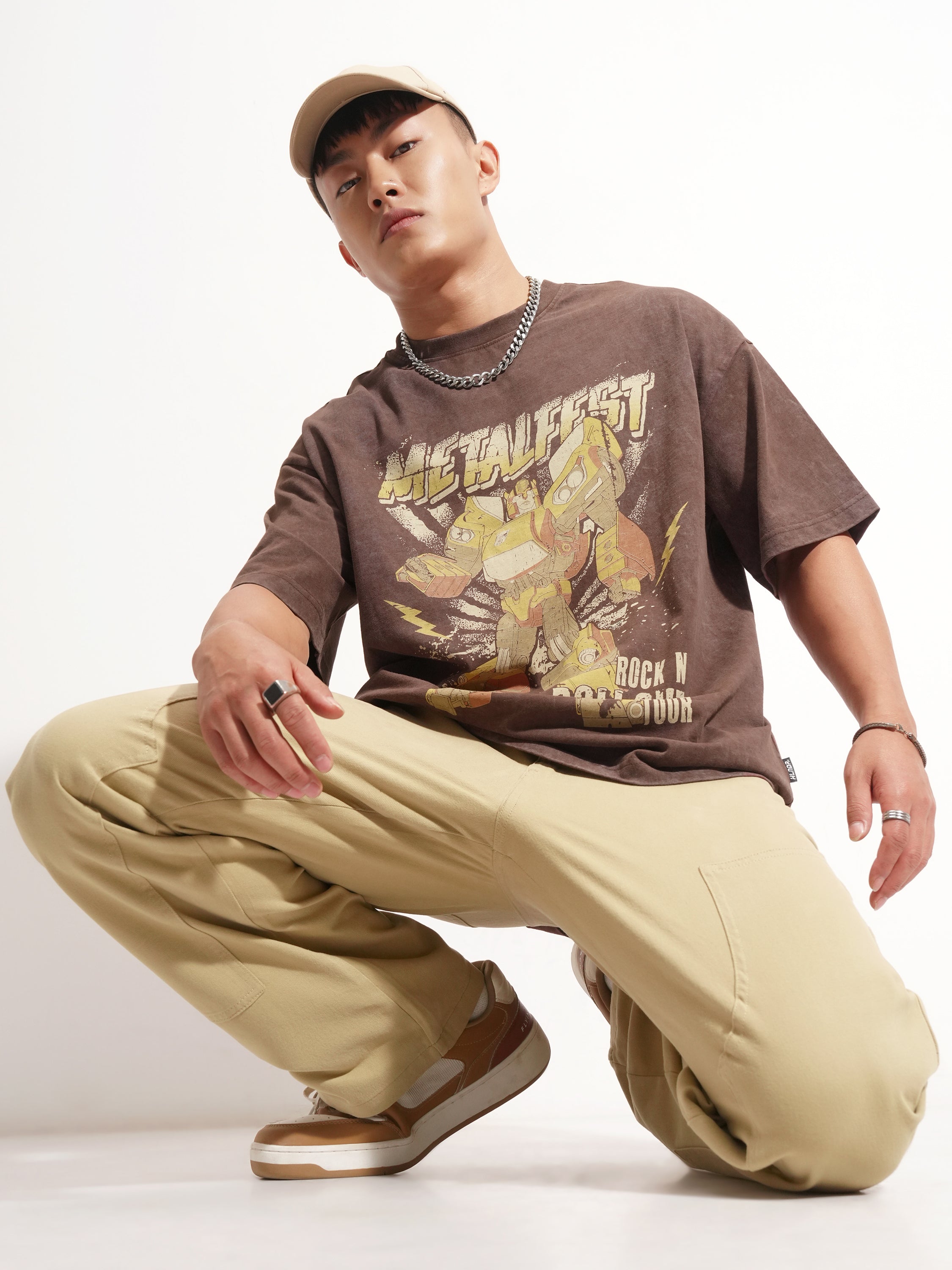 Highlander Men Brown Optimus Prime Printed Round Neck Oversized Fit T-Shirt - Brown - Image 2