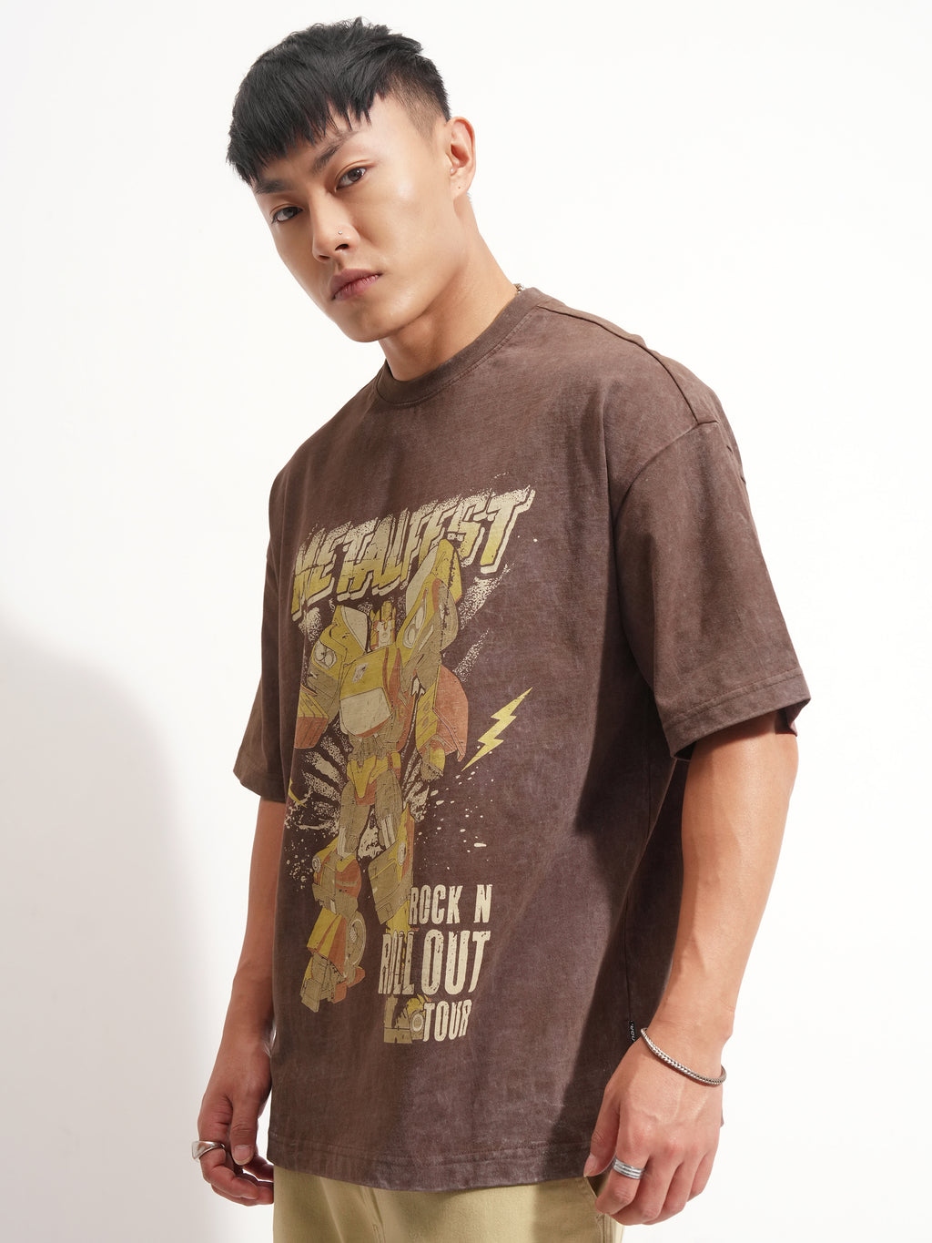 Highlander Men Brown Optimus Prime Printed Round Neck Oversized Fit T-Shirt - Brown - Image 4