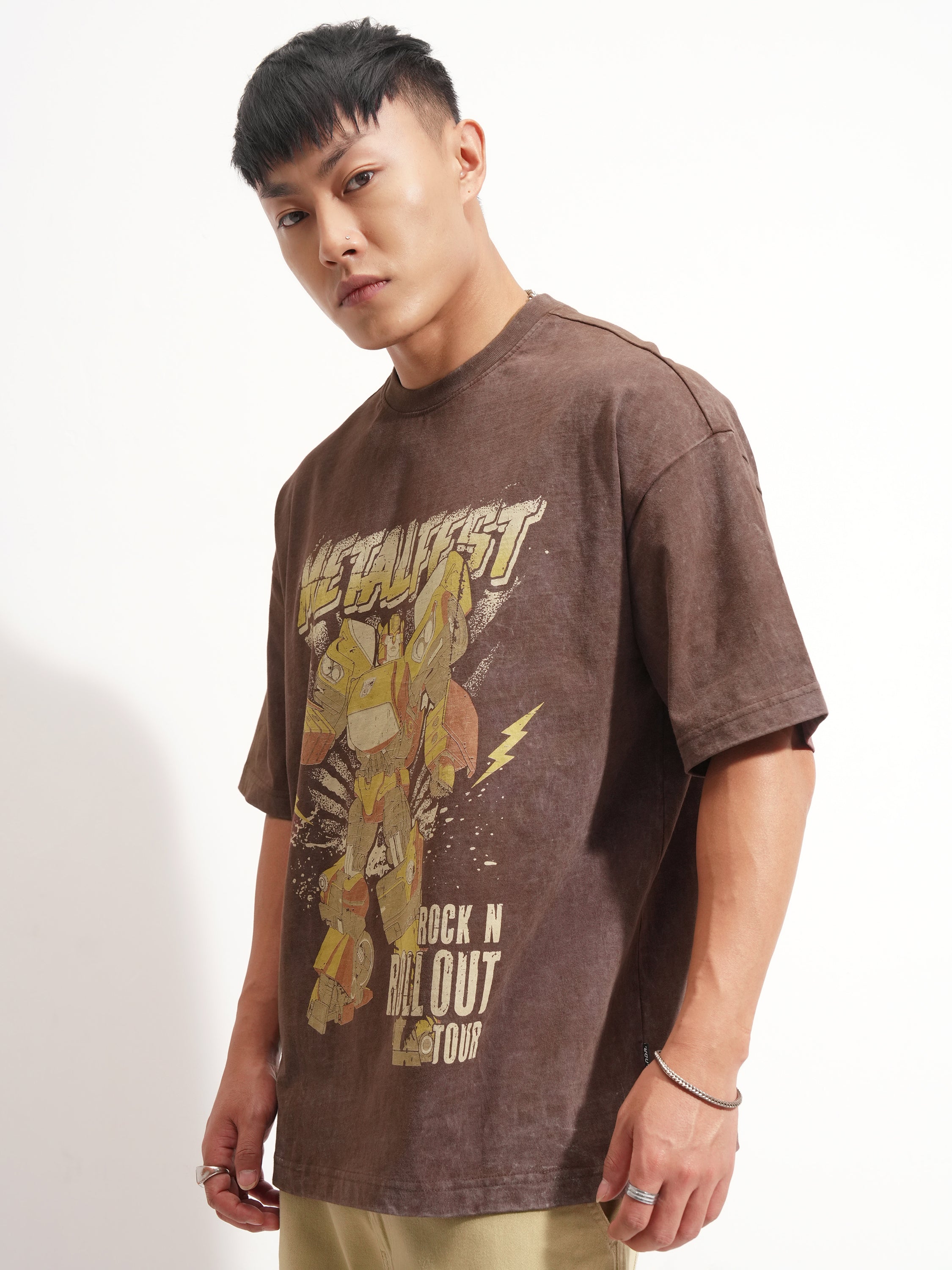 Highlander Men Brown Optimus Prime Printed Round Neck Oversized Fit T-Shirt - Brown - Image 4
