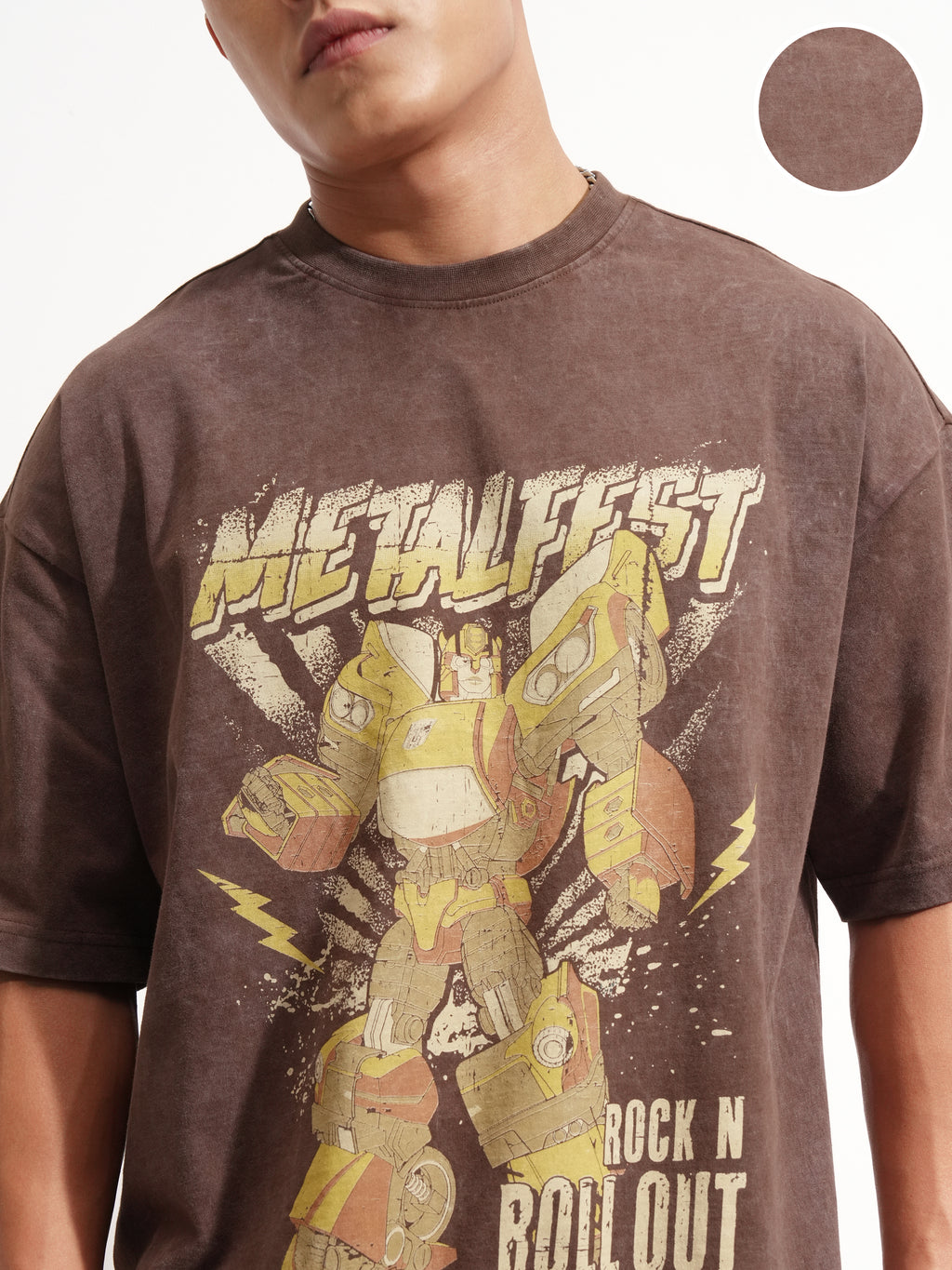 Highlander Men Brown Optimus Prime Printed Round Neck Oversized Fit T-Shirt - Brown - Image 5