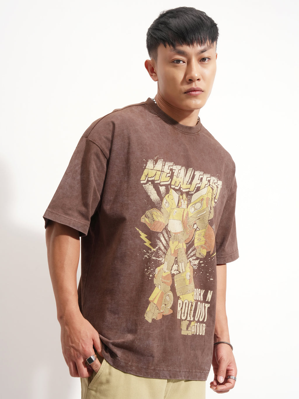 Highlander Men Brown Optimus Prime Printed Round Neck Oversized Fit T-Shirt - Brown - Image 6