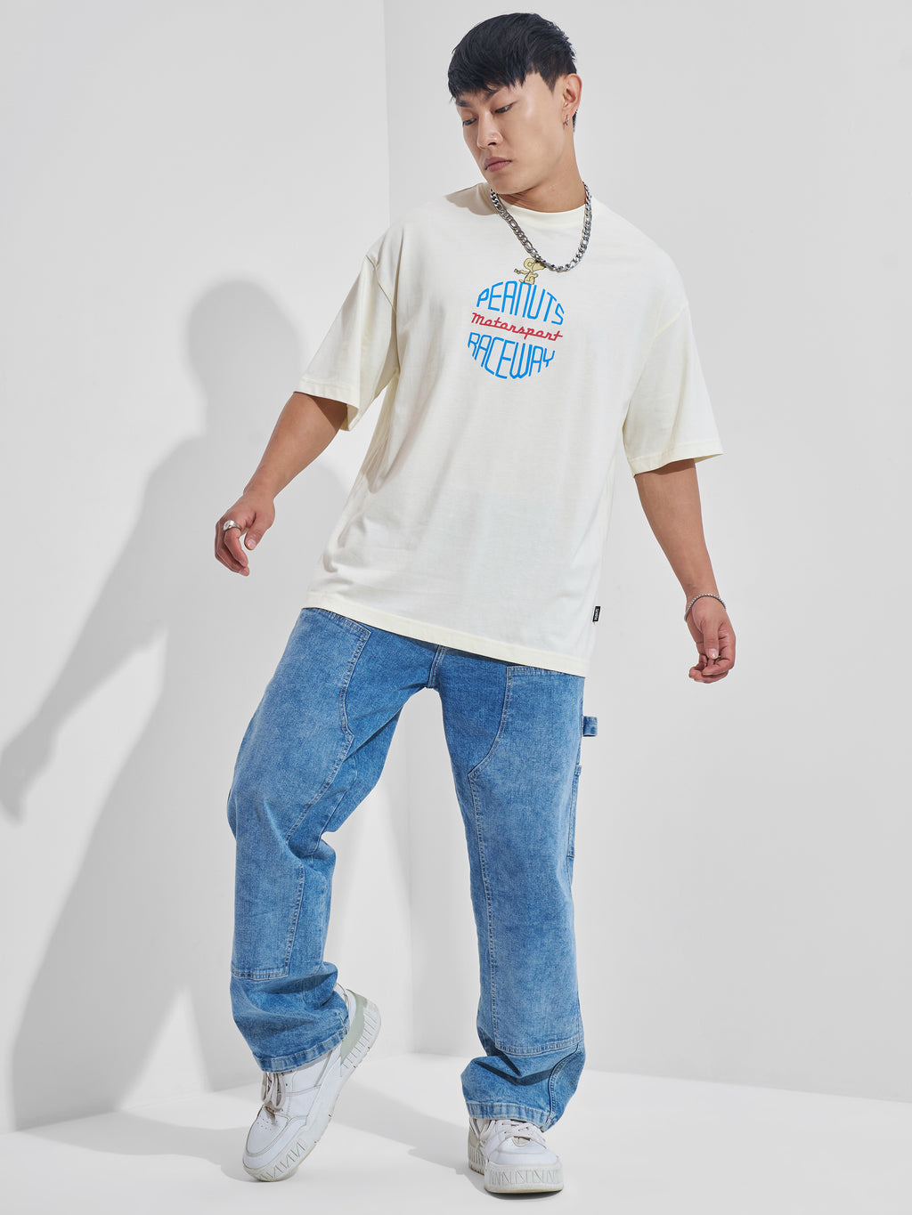 Highlander Men White Peanuts Printed Round Neck Oversized Fit T-Shirt - White - Image 2