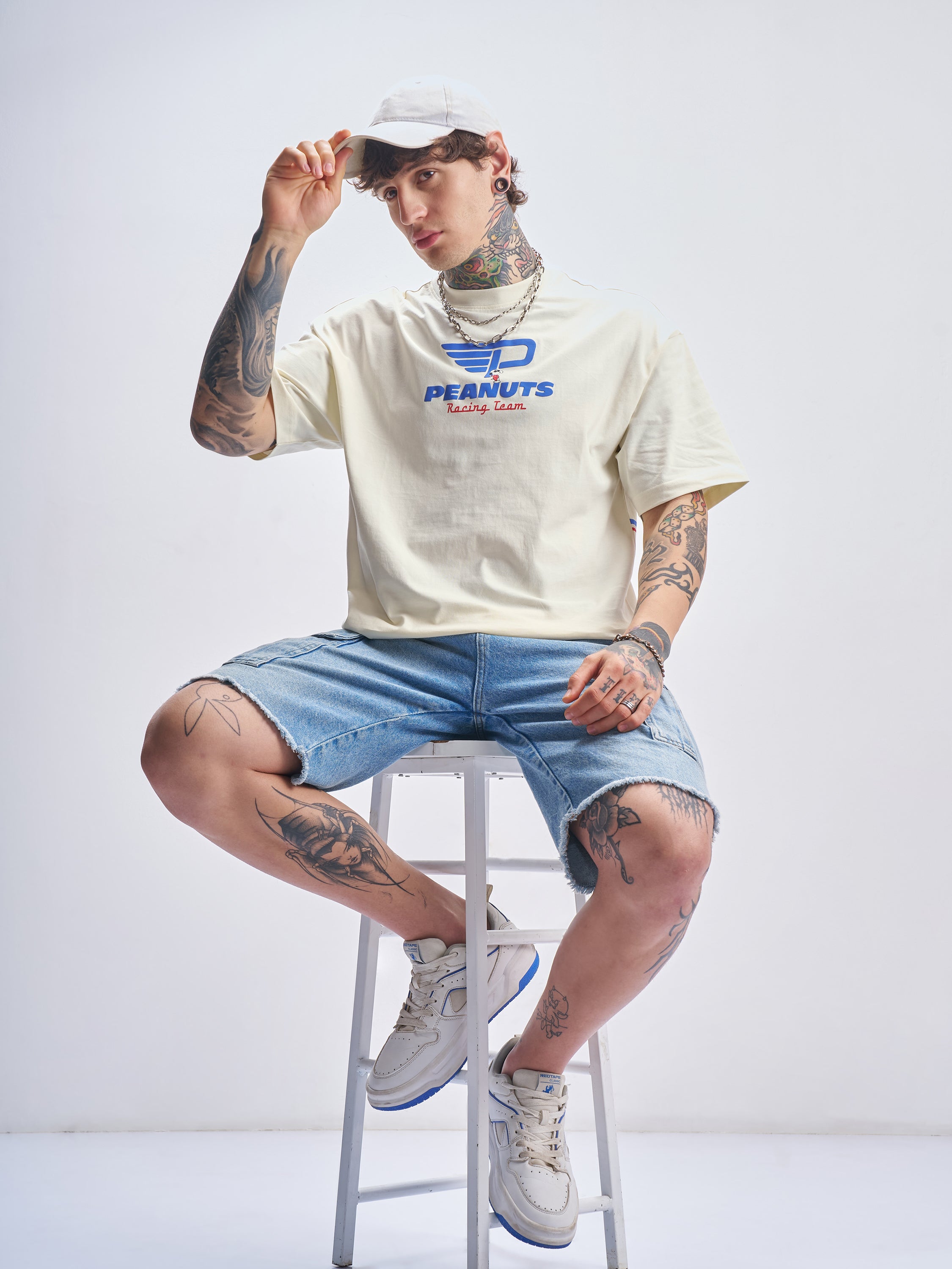 Highlander Men Beige Peanuts Printed Round Neck Oversized Fit T-Shirt - Beige - Image 2