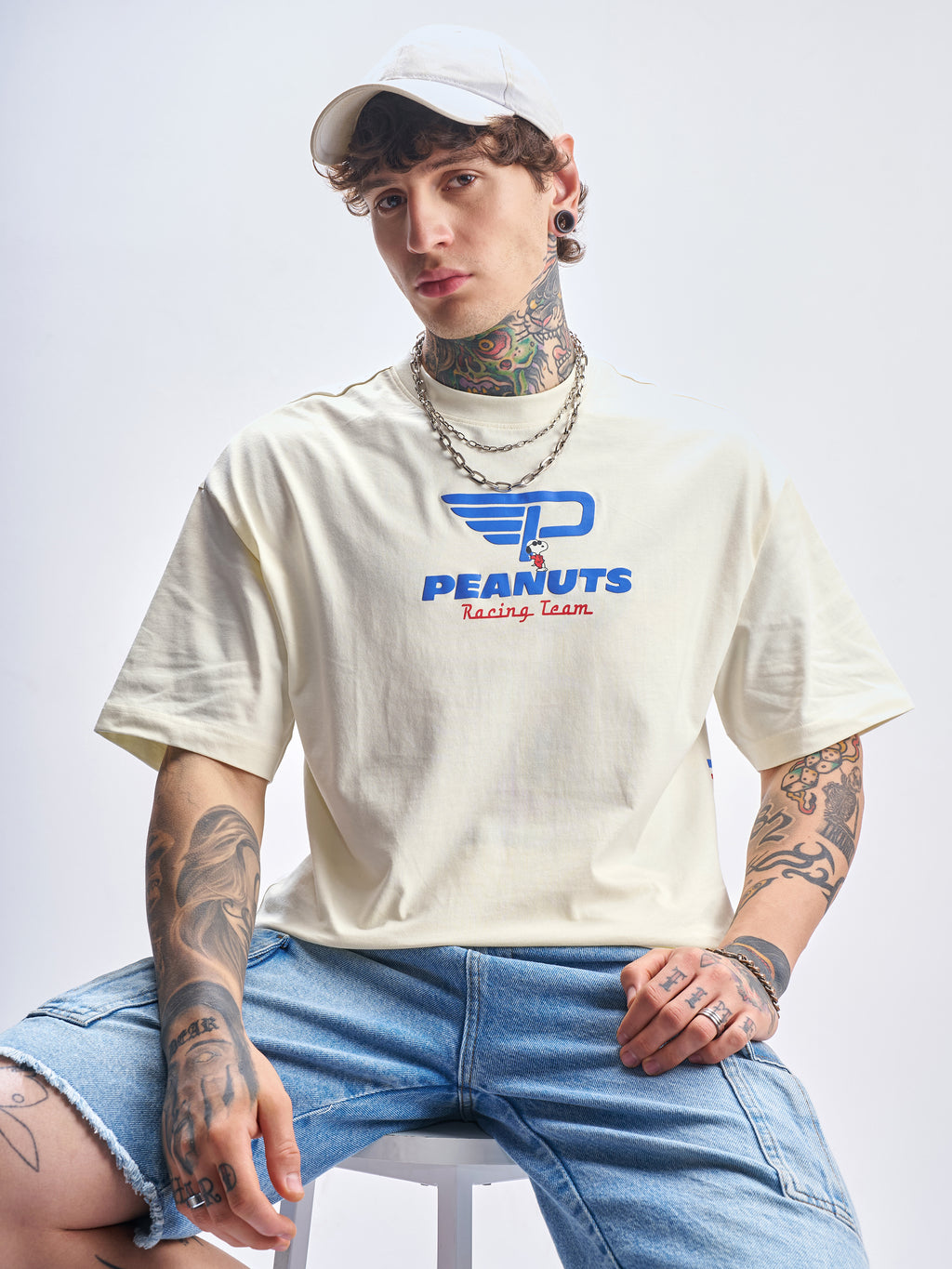Highlander Men Beige Peanuts Printed Round Neck Oversized Fit T-Shirt - Beige - Image 3