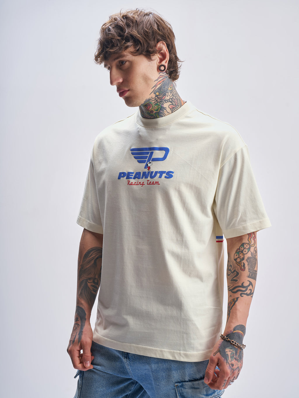 Highlander Men Beige Peanuts Printed Round Neck Oversized Fit T-Shirt - Beige - Image 4