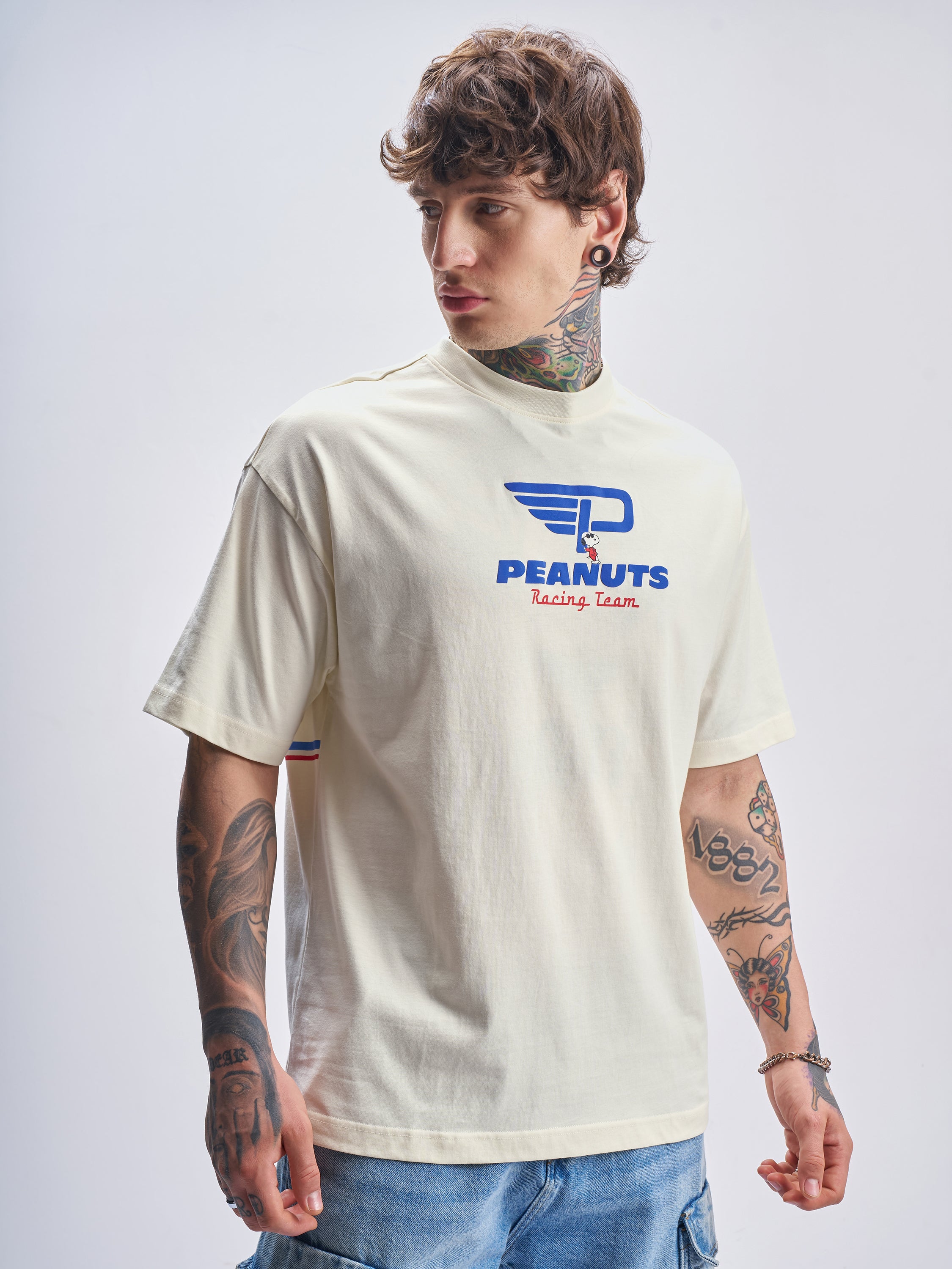 Highlander Men Beige Peanuts Printed Round Neck Oversized Fit T-Shirt - Beige - Image 6