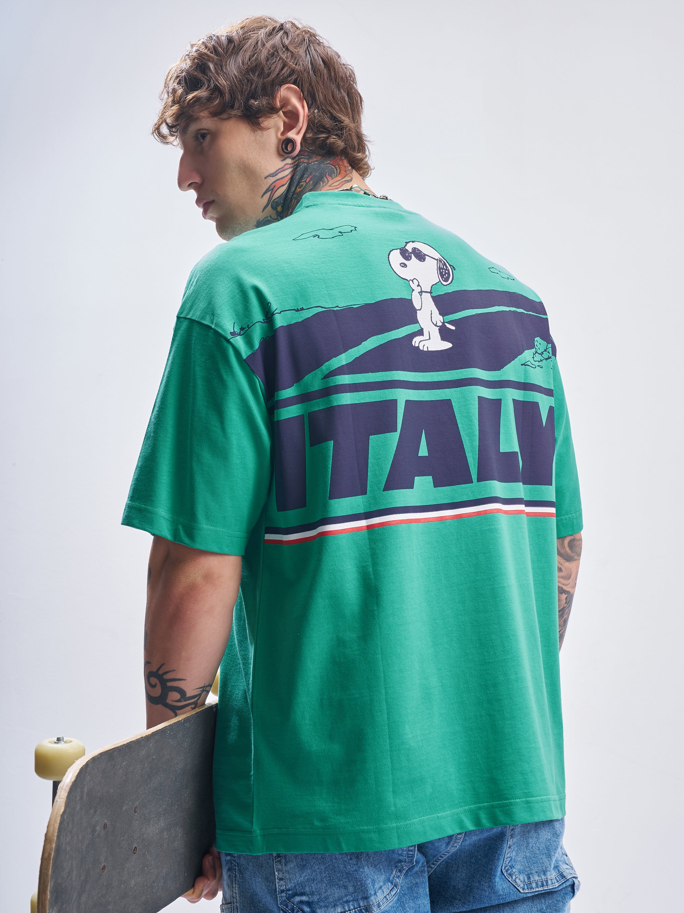 Highlander Men Turquoise Peanuts Printed Round Neck Oversized Fit T-Shirt - Turquoise - Image 1