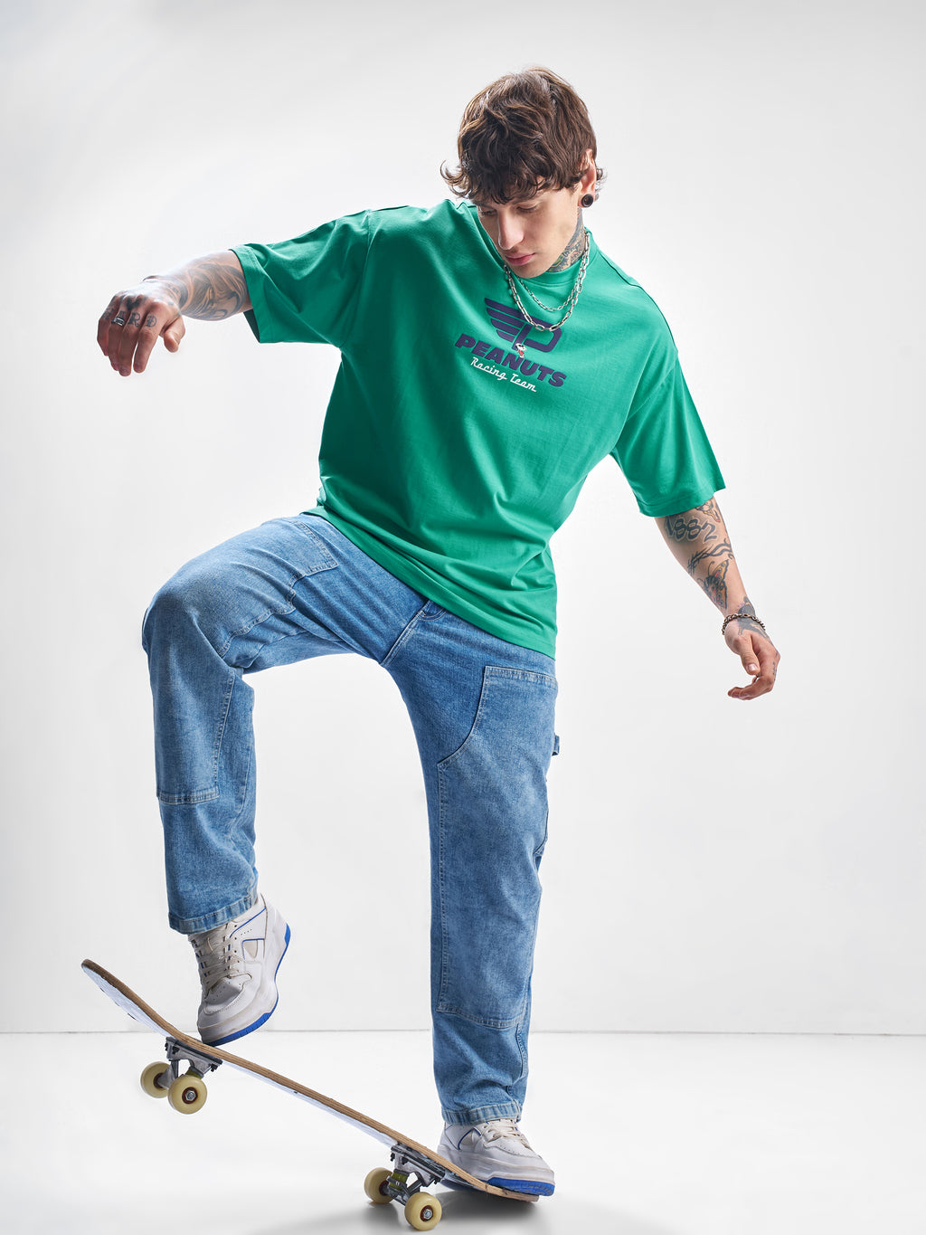 Highlander Men Turquoise Peanuts Printed Round Neck Oversized Fit T-Shirt - Turquoise - Image 2