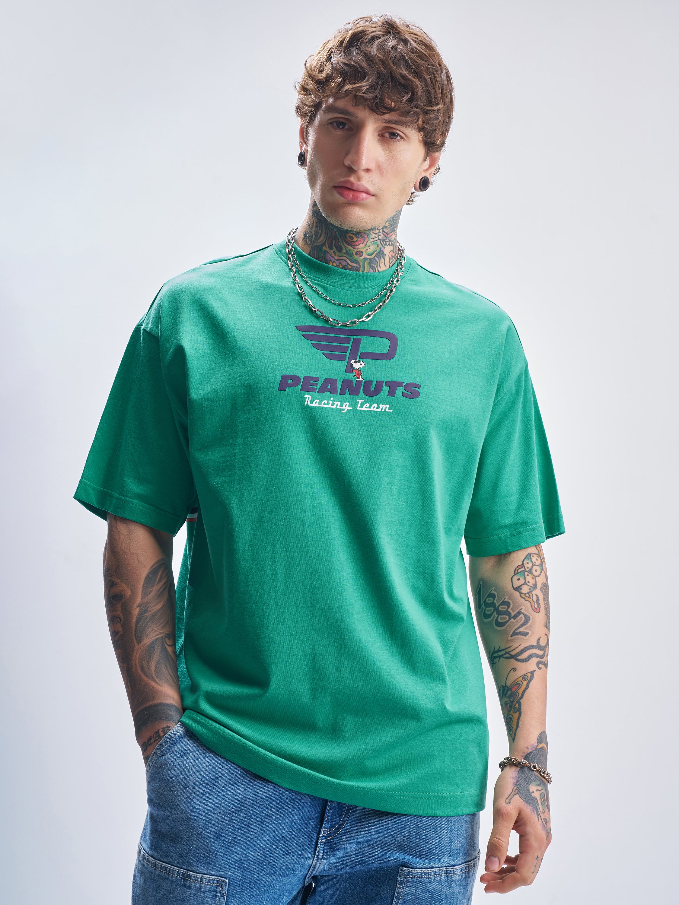 Highlander Men Turquoise Peanuts Printed Round Neck Oversized Fit T-Shirt - Turquoise - Image 3