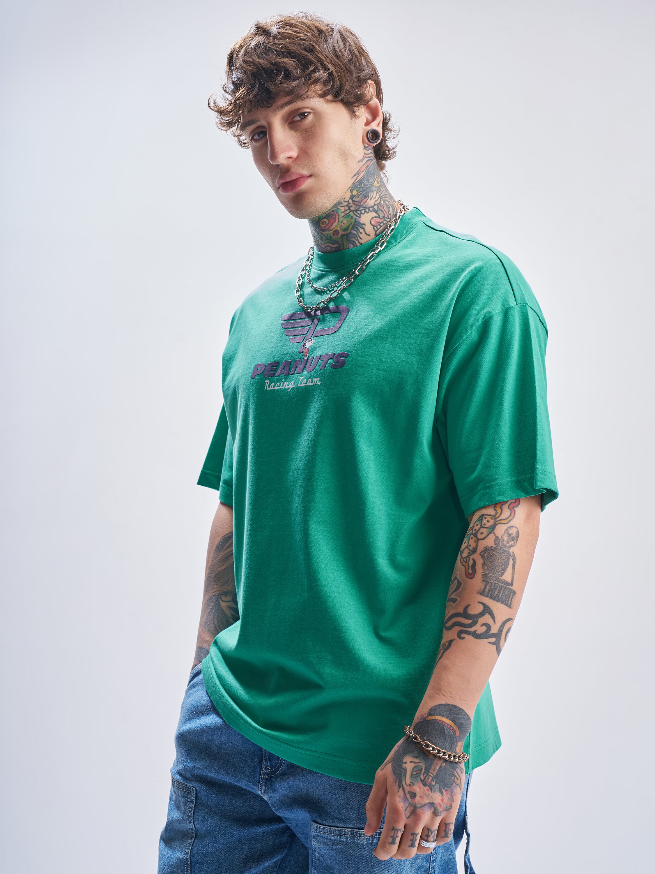 Highlander Men Turquoise Peanuts Printed Round Neck Oversized Fit T-Shirt - Turquoise - Image 4