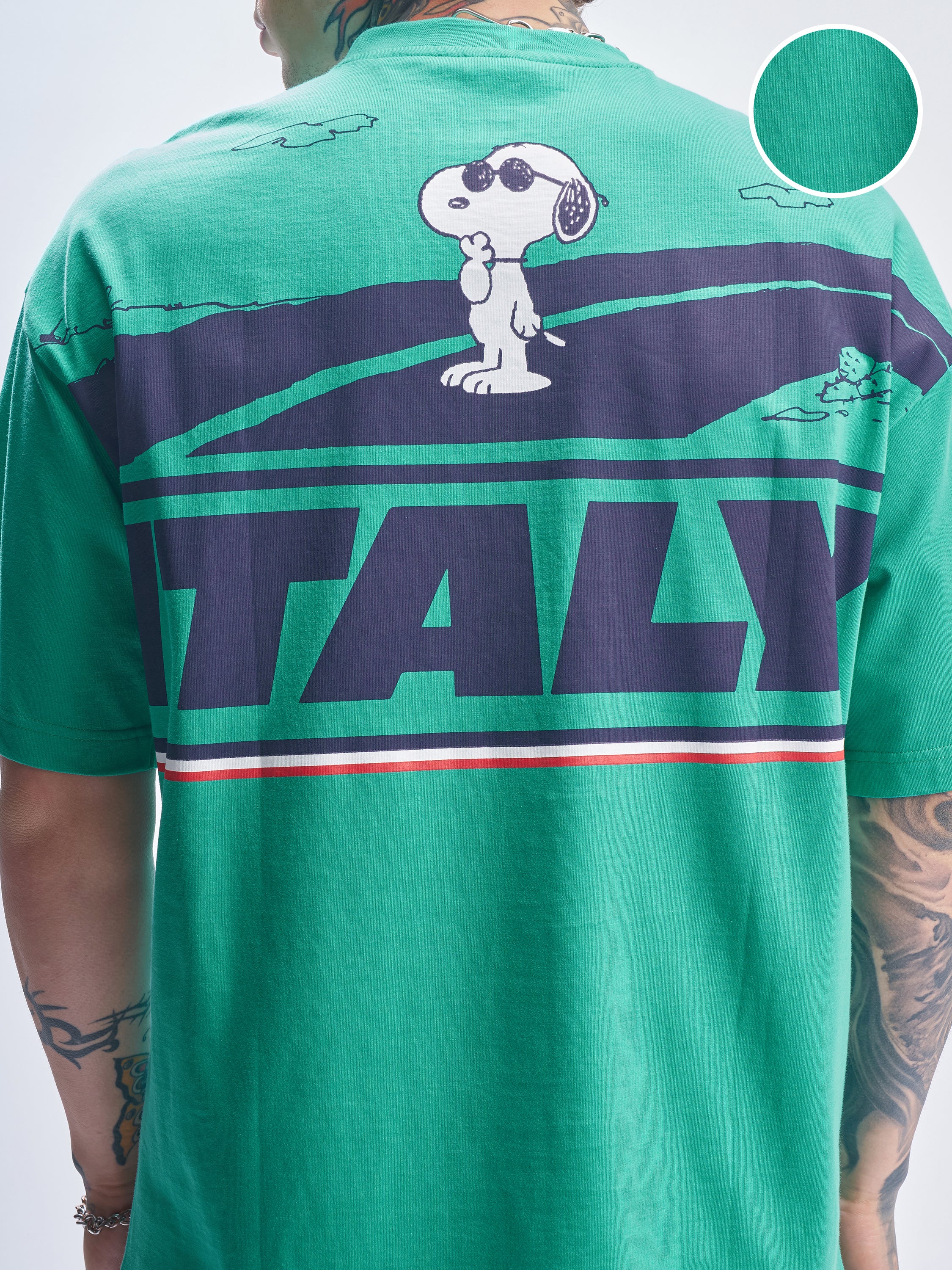 Highlander Men Turquoise Peanuts Printed Round Neck Oversized Fit T-Shirt - Turquoise - Image 5