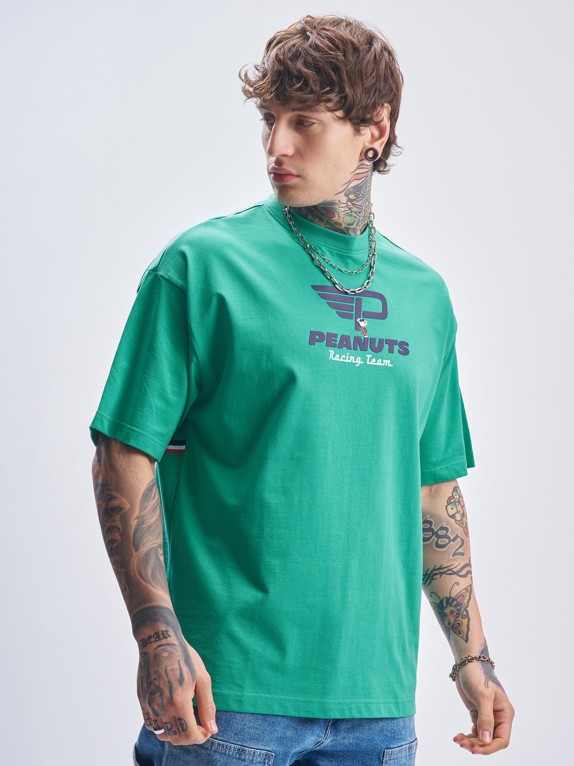 Highlander Men Turquoise Peanuts Printed Round Neck Oversized Fit T-Shirt - Turquoise - Image 6