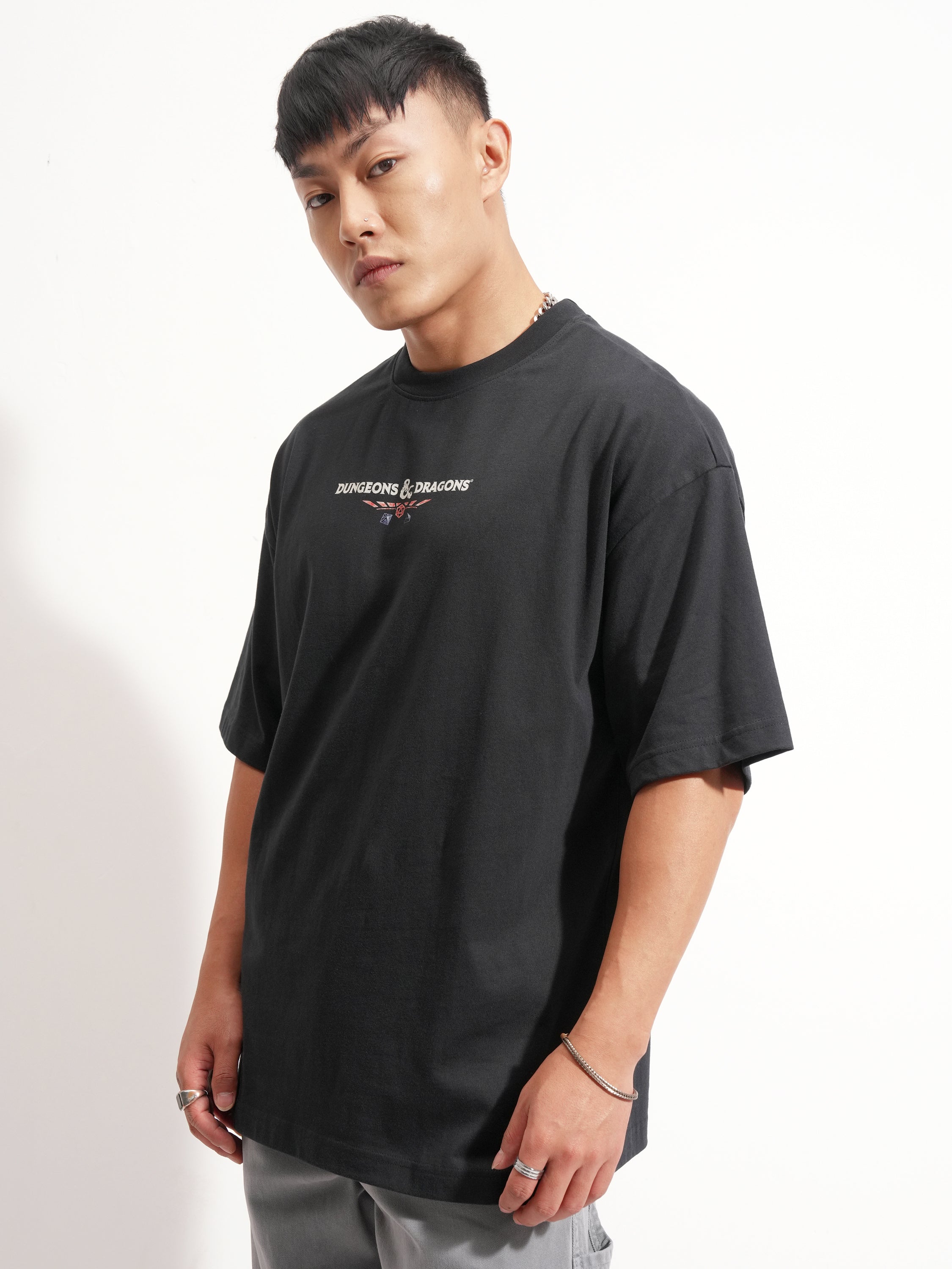 Highlander Men Black Dungeons And Dragons Printed Round Neck Oversized Fit T-Shirt - Black - Image 4