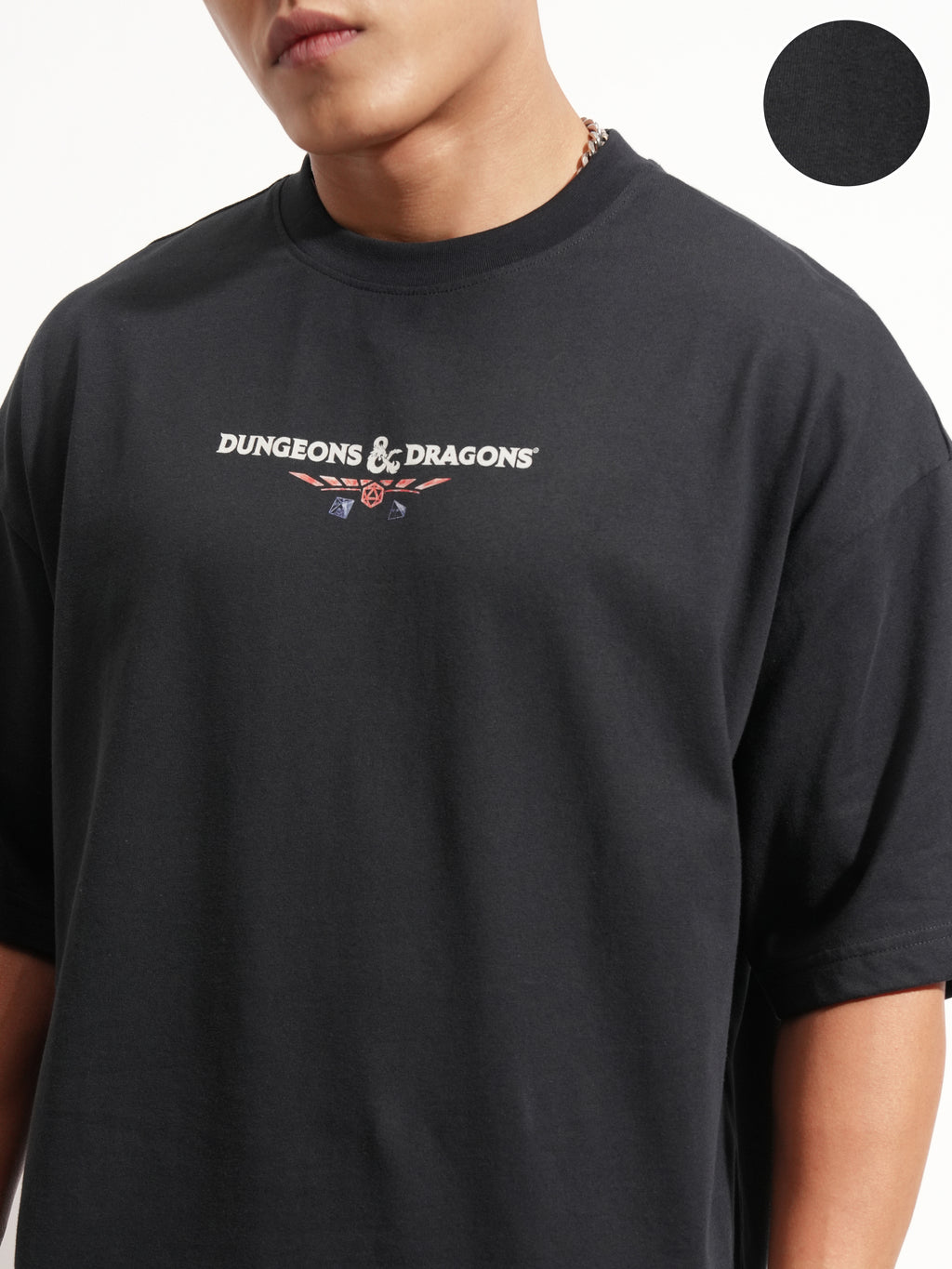 Highlander Men Black Dungeons And Dragons Printed Round Neck Oversized Fit T-Shirt - Black - Image 5