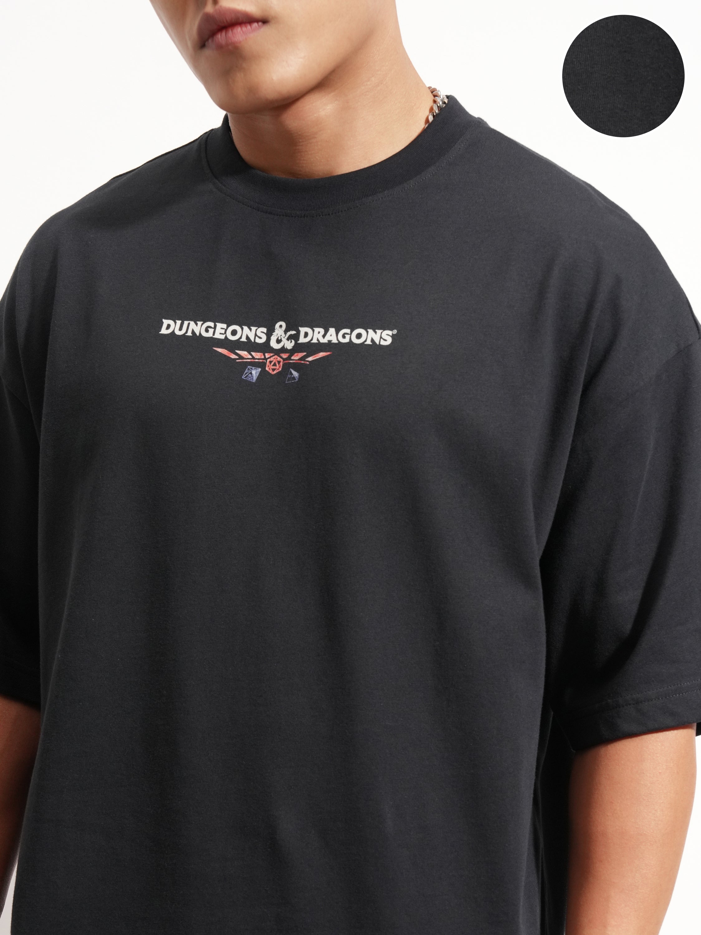 Highlander Men Black Dungeons And Dragons Printed Round Neck Oversized Fit T-Shirt - Black - Image 5