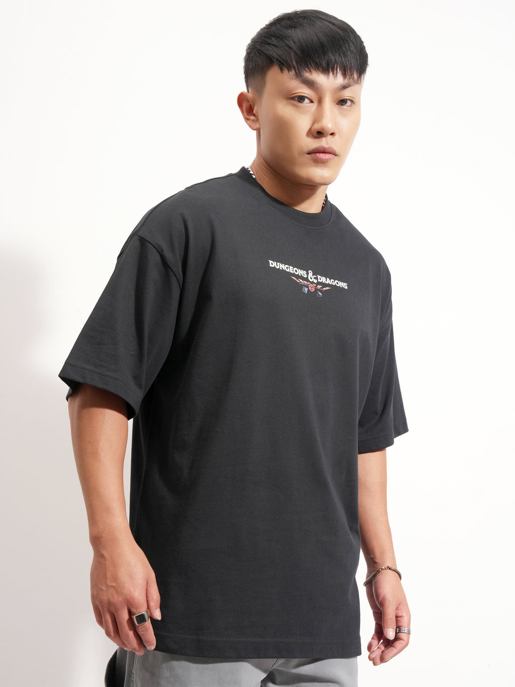 Highlander Men Black Dungeons And Dragons Printed Round Neck Oversized Fit T-Shirt - Black - Image 6