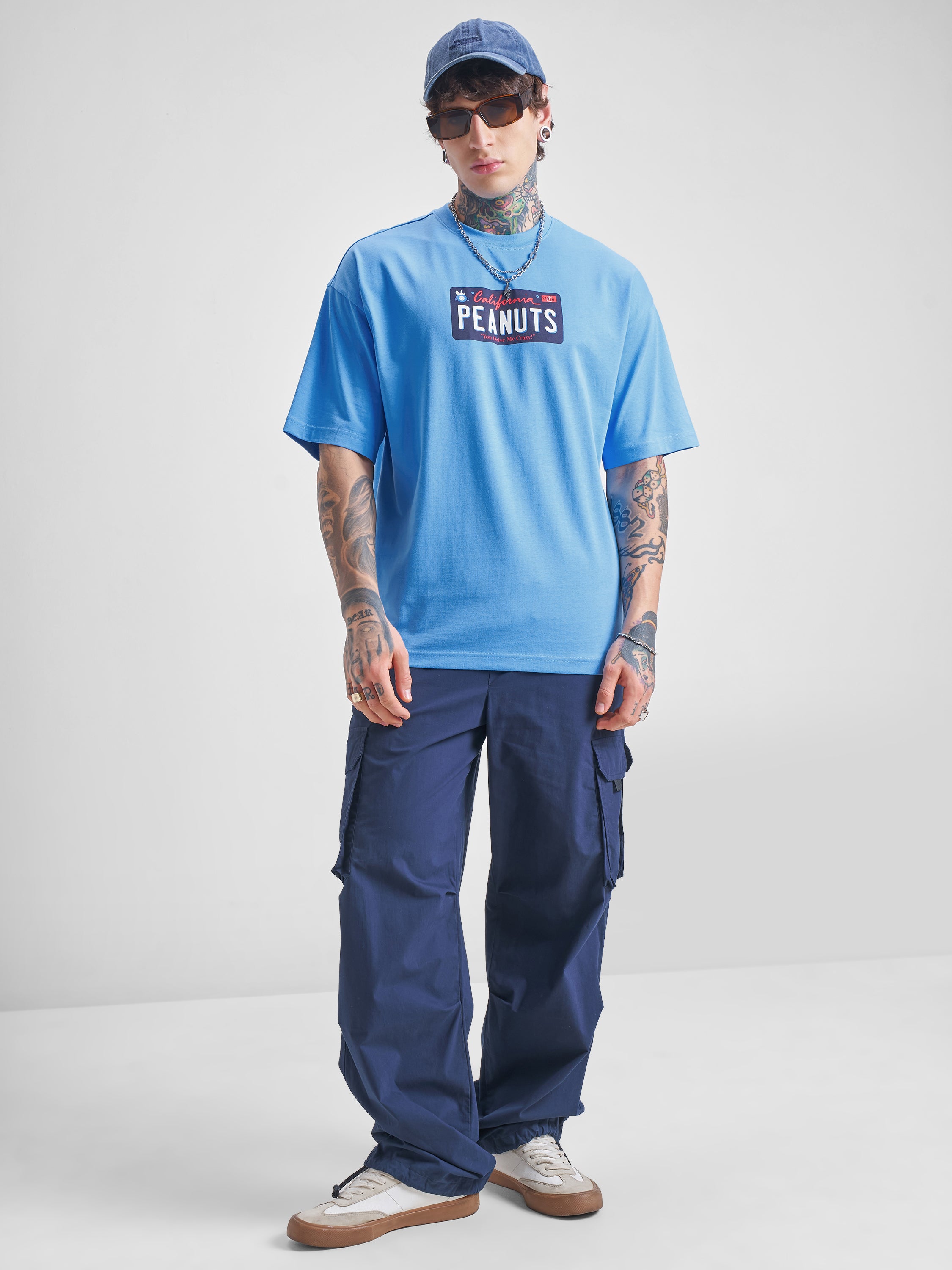 Highlander Men Blue Peanuts Printed Round Neck Oversized Fit T-Shirt - Blue - Image 2