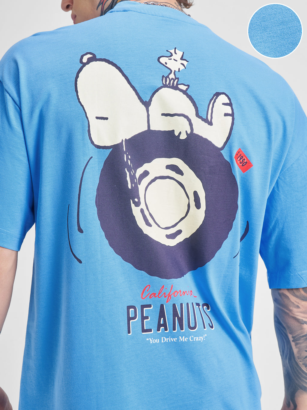 Highlander Men Blue Peanuts Printed Round Neck Oversized Fit T-Shirt - Blue - Image 5