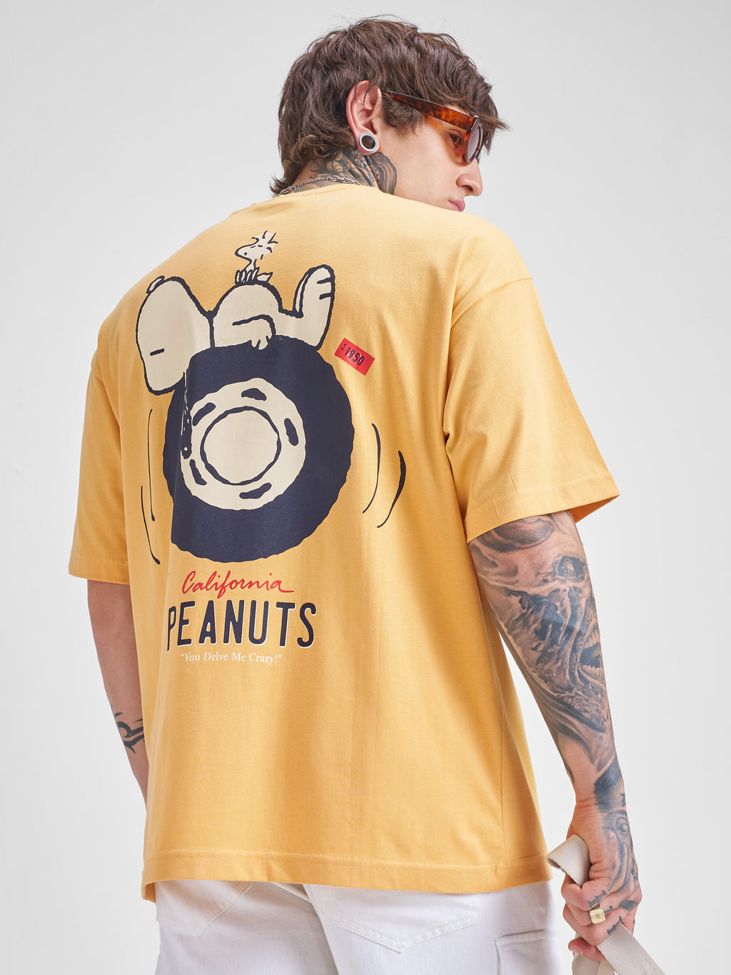 Highlander Men Yellow Peanuts Printed Round Neck Oversized Fit T-Shirt - Yellow - Image 1
