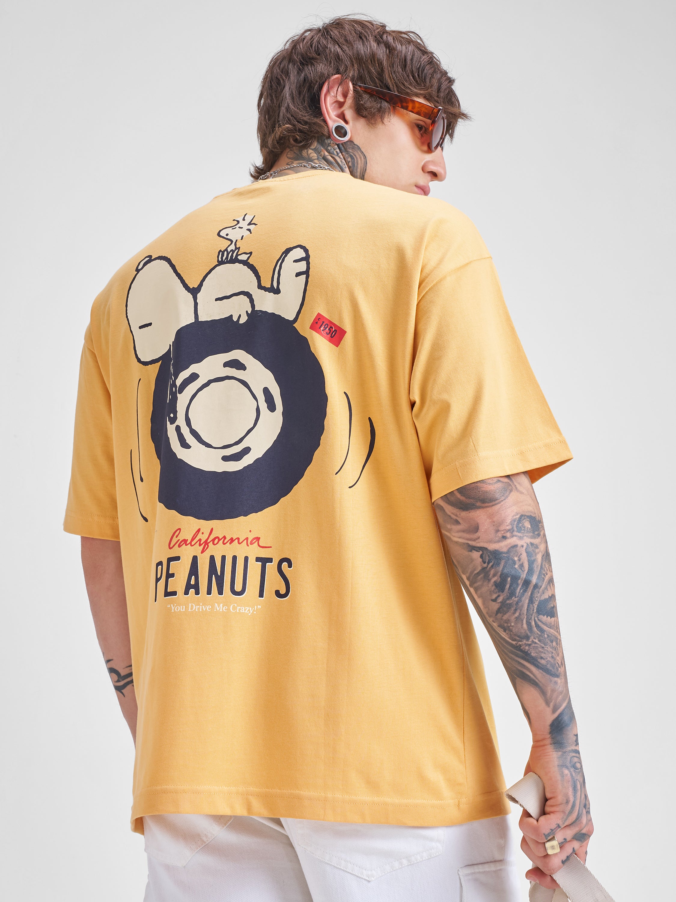 Highlander Men Yellow Peanuts Printed Round Neck Oversized Fit T-Shirt - Yellow - Image 1