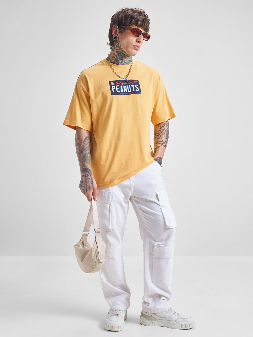 Highlander Men Yellow Peanuts Printed Round Neck Oversized Fit T-Shirt - Yellow - Image 2
