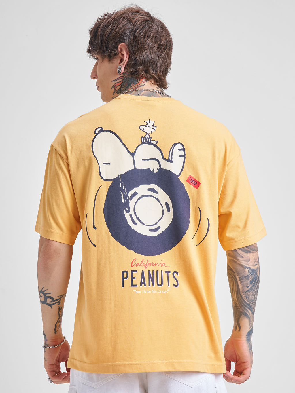 Highlander Men Yellow Peanuts Printed Round Neck Oversized Fit T-Shirt - Yellow - Image 3