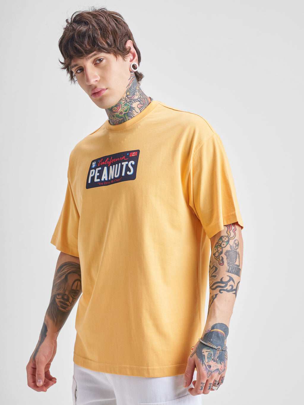 Highlander Men Yellow Peanuts Printed Round Neck Oversized Fit T-Shirt - Yellow - Image 4