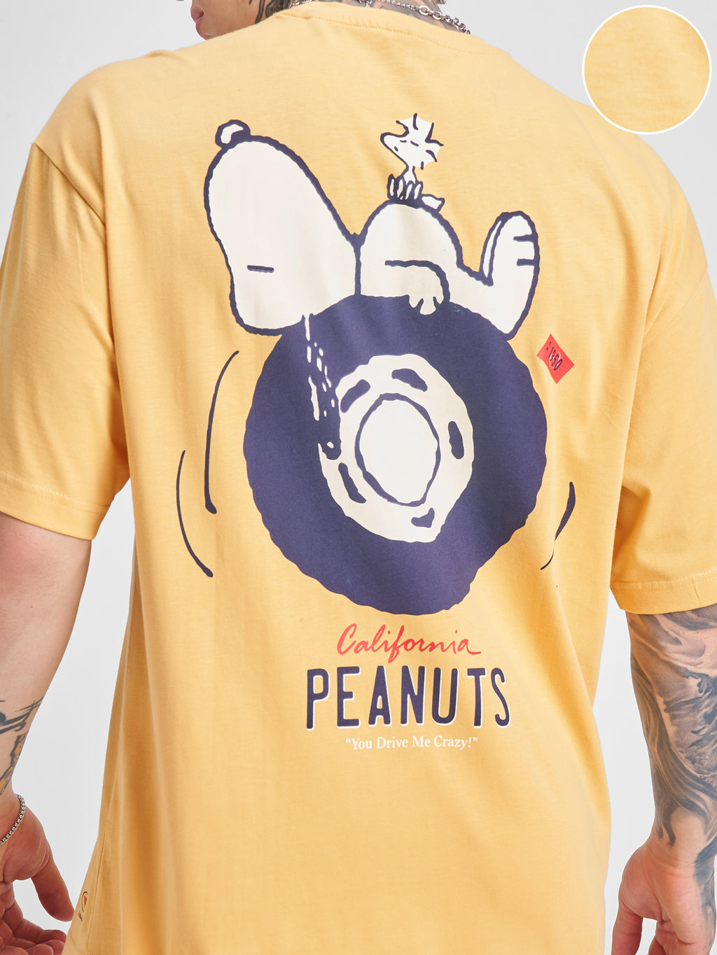 Highlander Men Yellow Peanuts Printed Round Neck Oversized Fit T-Shirt - Yellow - Image 5
