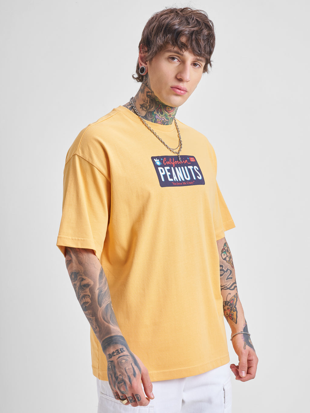 Highlander Men Yellow Peanuts Printed Round Neck Oversized Fit T-Shirt - Yellow - Image 6