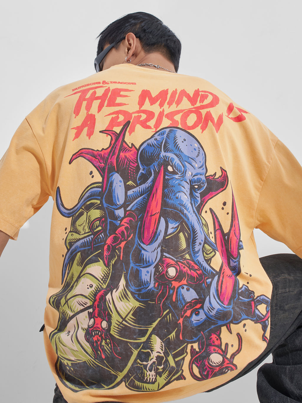Highlander Men Yellow Dungeons And Dragons Printed Round Neck Oversized Fit T-Shirt - Yellow - Image 1