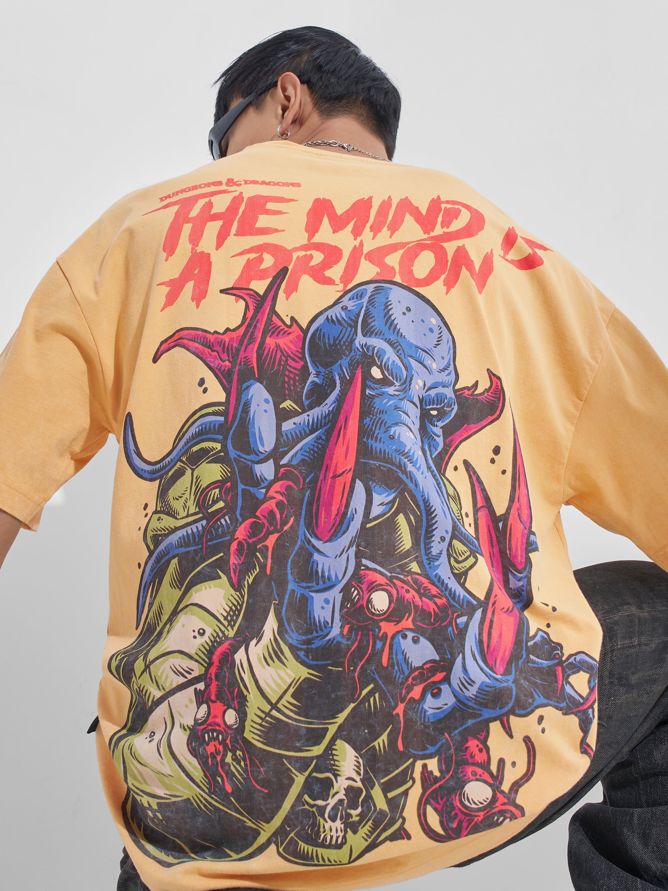 Highlander Men Yellow Dungeons And Dragons Printed Round Neck Oversized Fit T-Shirt - Yellow - Image 1