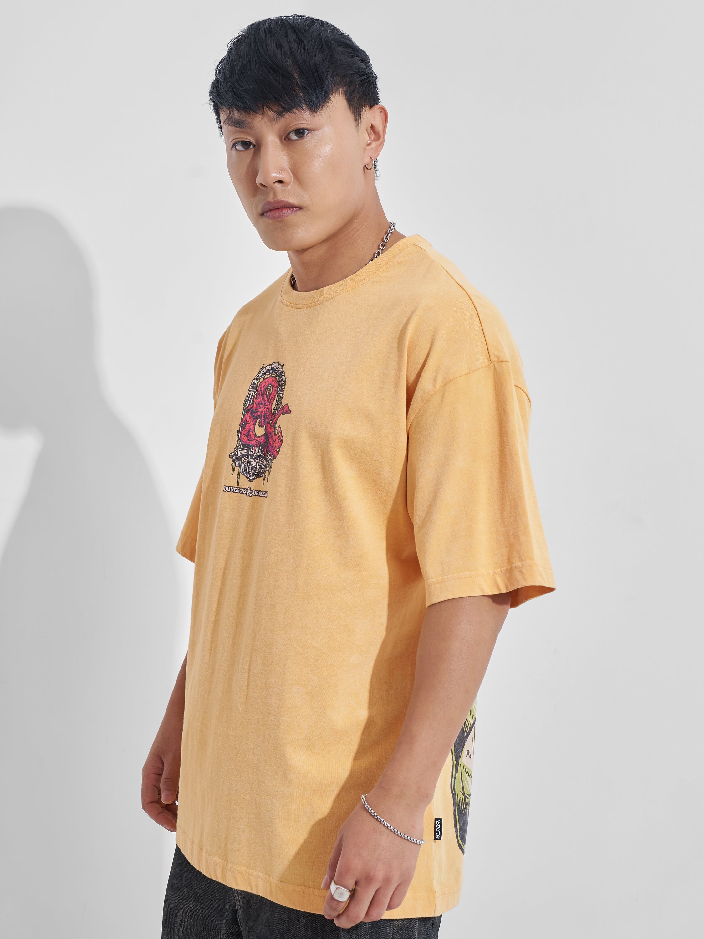 Highlander Men Yellow Dungeons And Dragons Printed Round Neck Oversized Fit T-Shirt - Yellow - Image 4