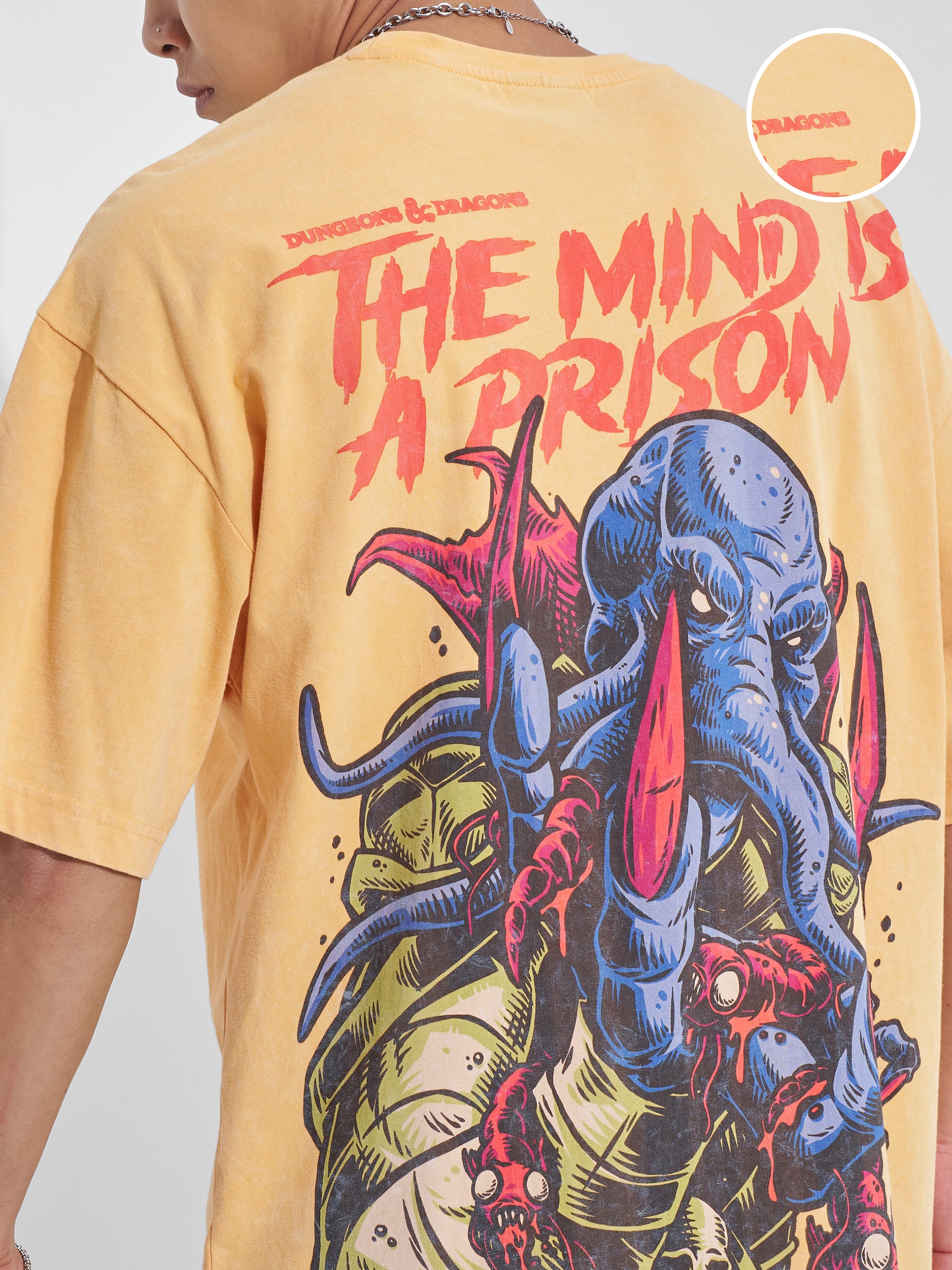 Highlander Men Yellow Dungeons And Dragons Printed Round Neck Oversized Fit T-Shirt - Yellow - Image 5