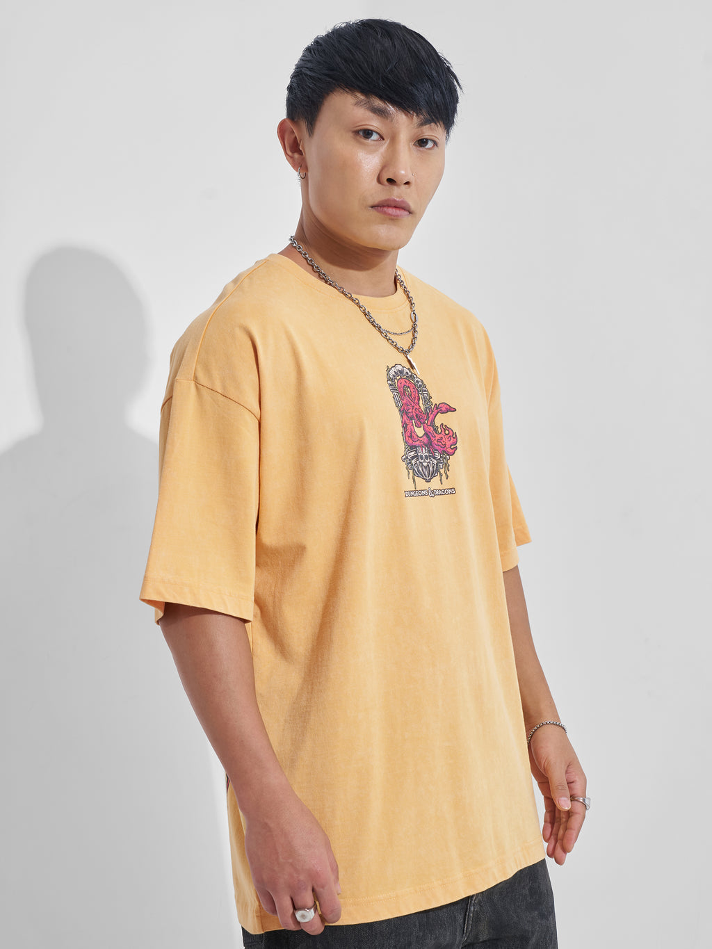 Highlander Men Yellow Dungeons And Dragons Printed Round Neck Oversized Fit T-Shirt - Yellow - Image 6