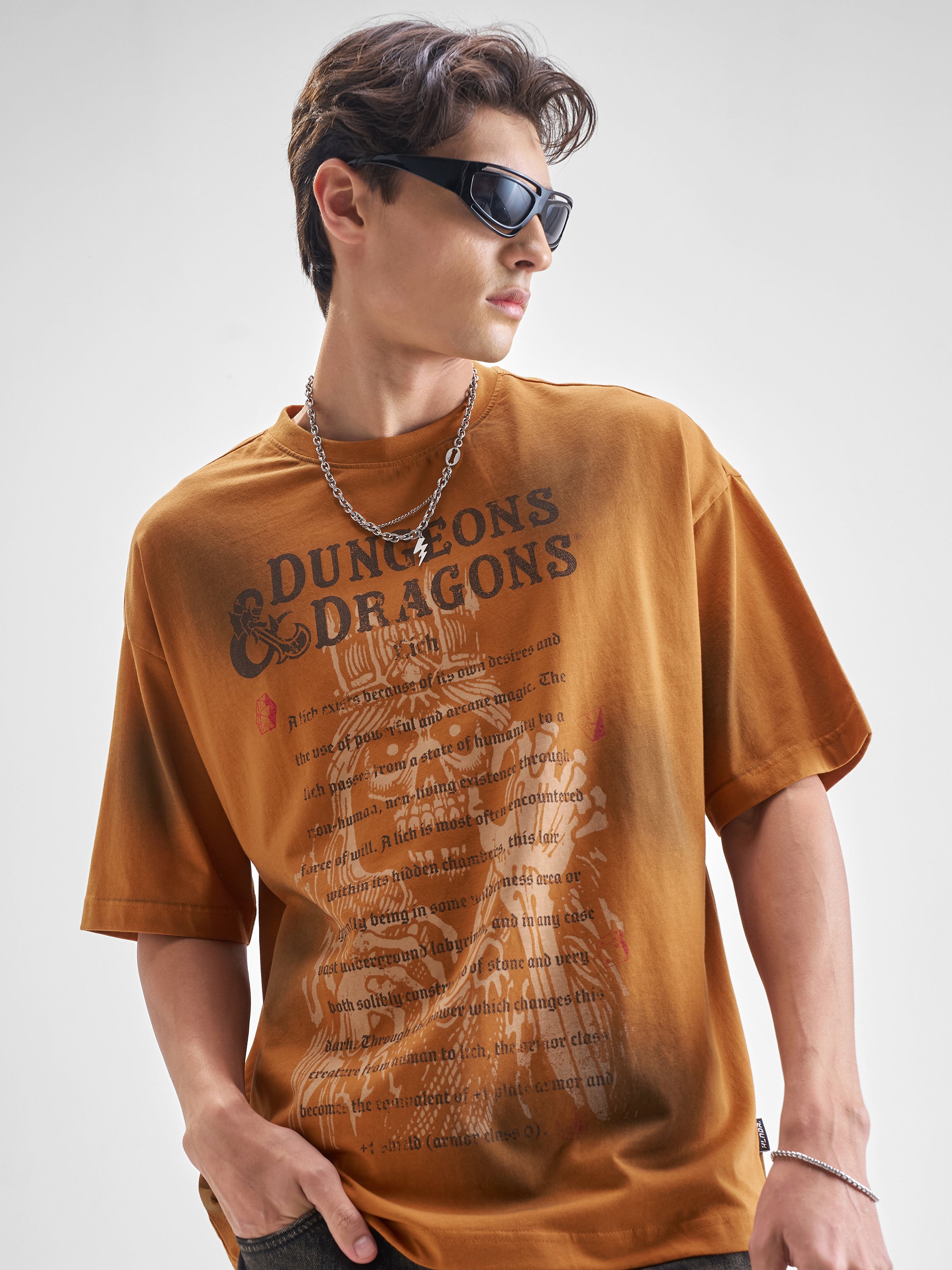 Highlander Men Rust Dungeons And Dragons Printed Round Neck Oversized Fit T-Shirt - Rust - Image 1