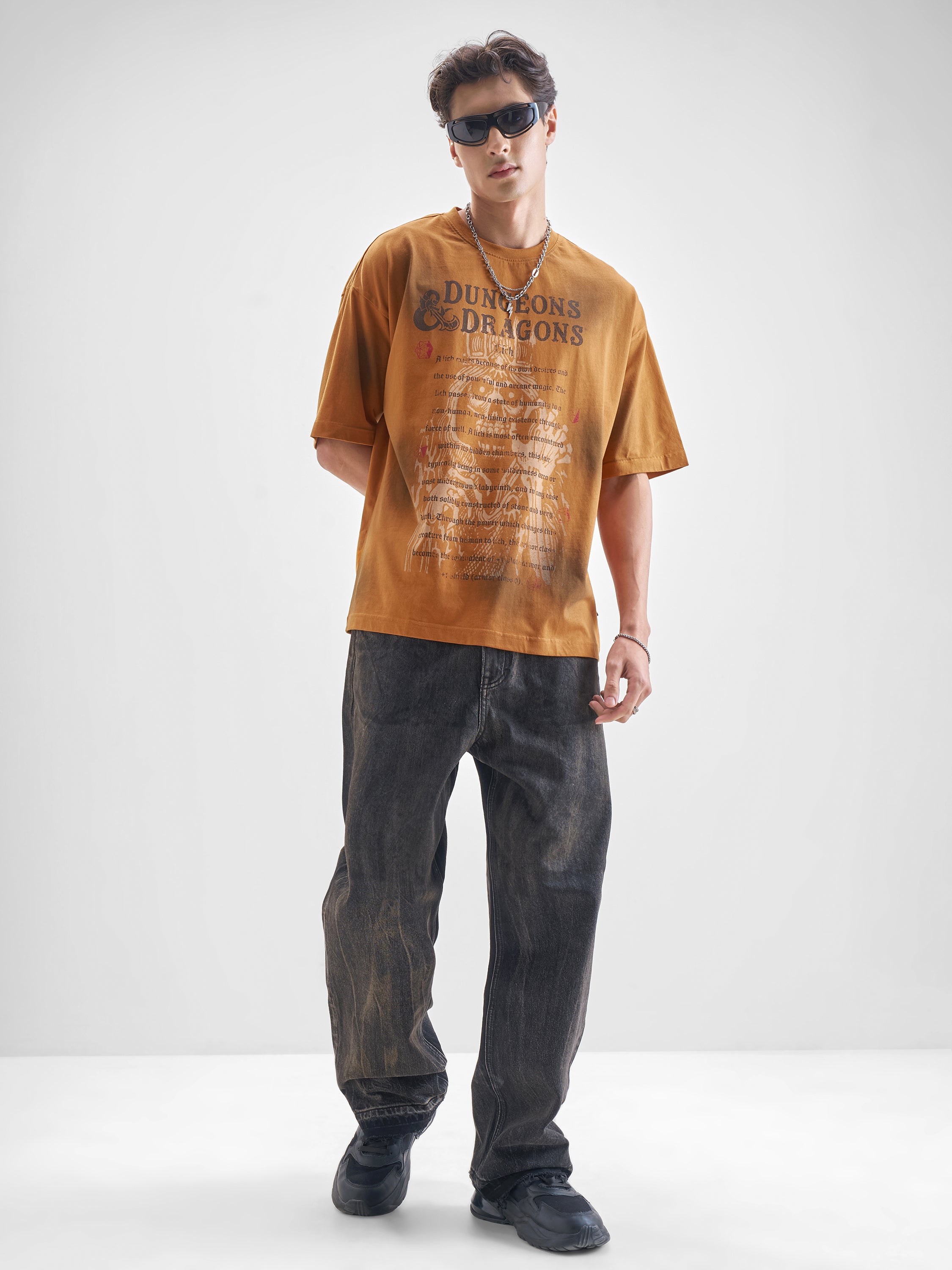 Highlander Men Rust Dungeons And Dragons Printed Round Neck Oversized Fit T-Shirt - Rust - Image 2