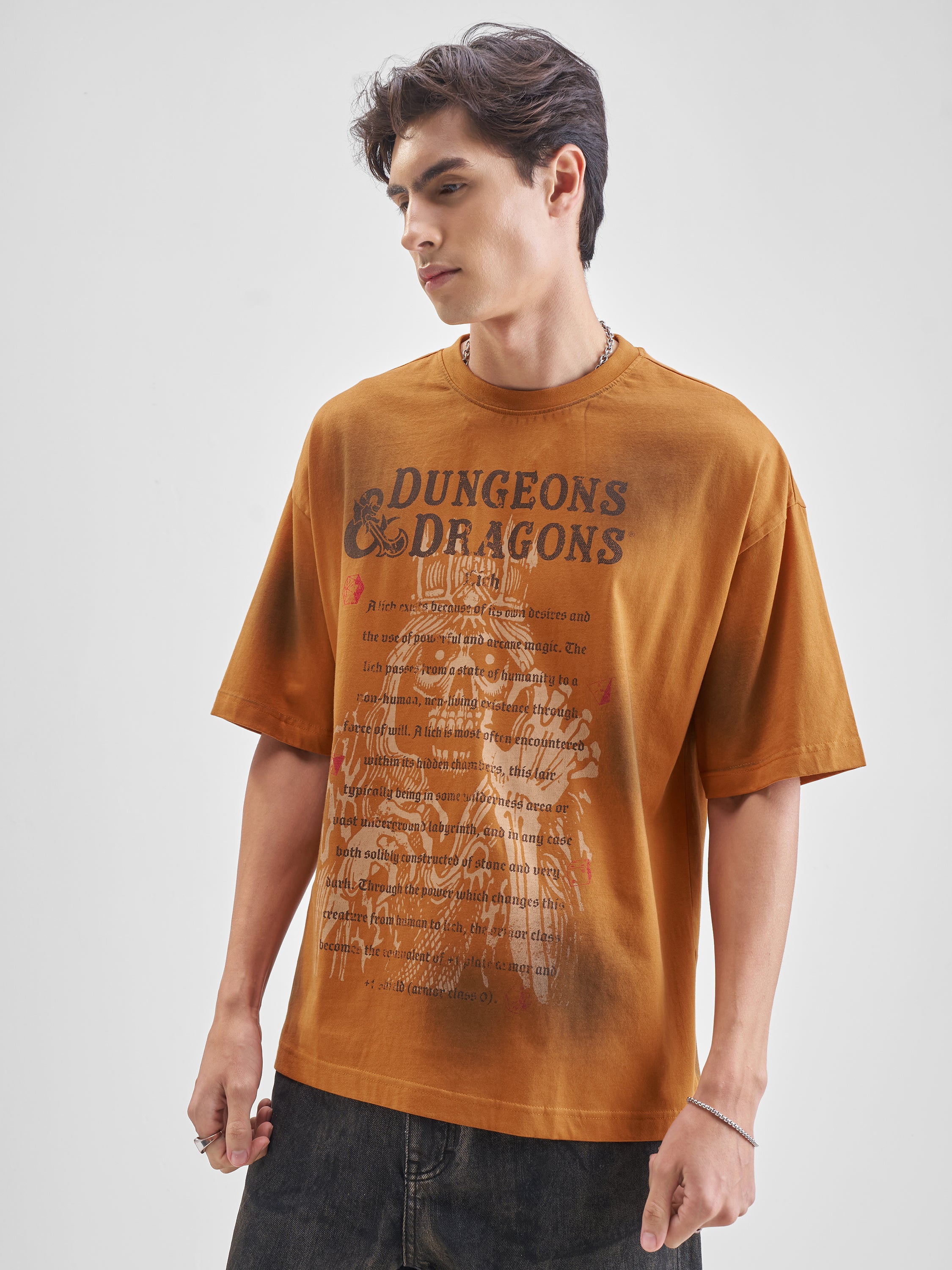 Highlander Men Rust Dungeons And Dragons Printed Round Neck Oversized Fit T-Shirt - Rust - Image 4