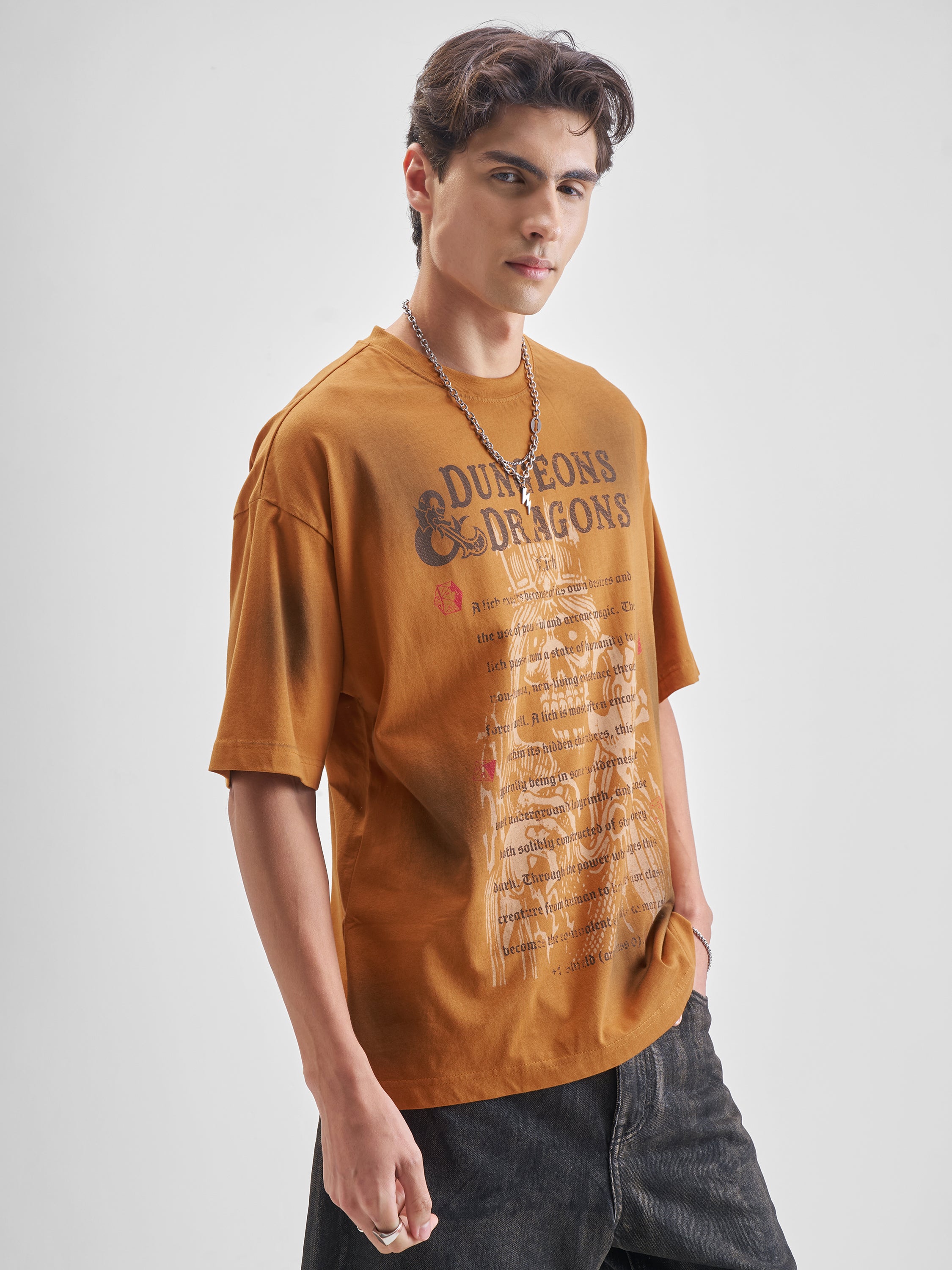 Highlander Men Rust Dungeons And Dragons Printed Round Neck Oversized Fit T-Shirt - Rust - Image 6