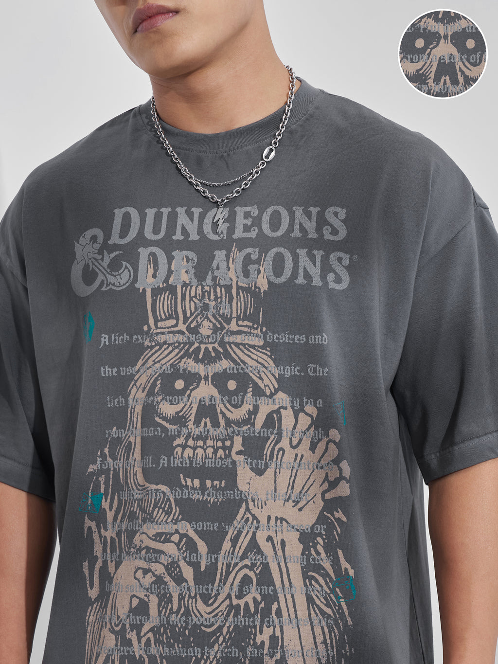 Highlander Men Grey Dungeons And Dragons Printed Round Neck Oversized Fit T-Shirt - Grey - Image 8